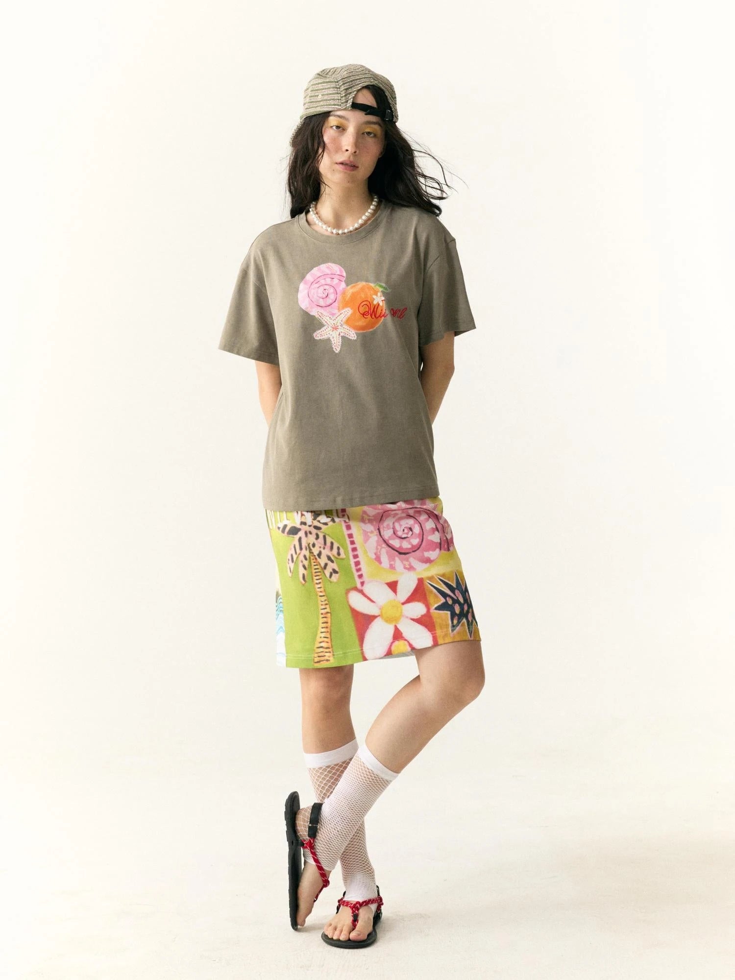 Hand Drawn Starfish Fruit Print T-shirt