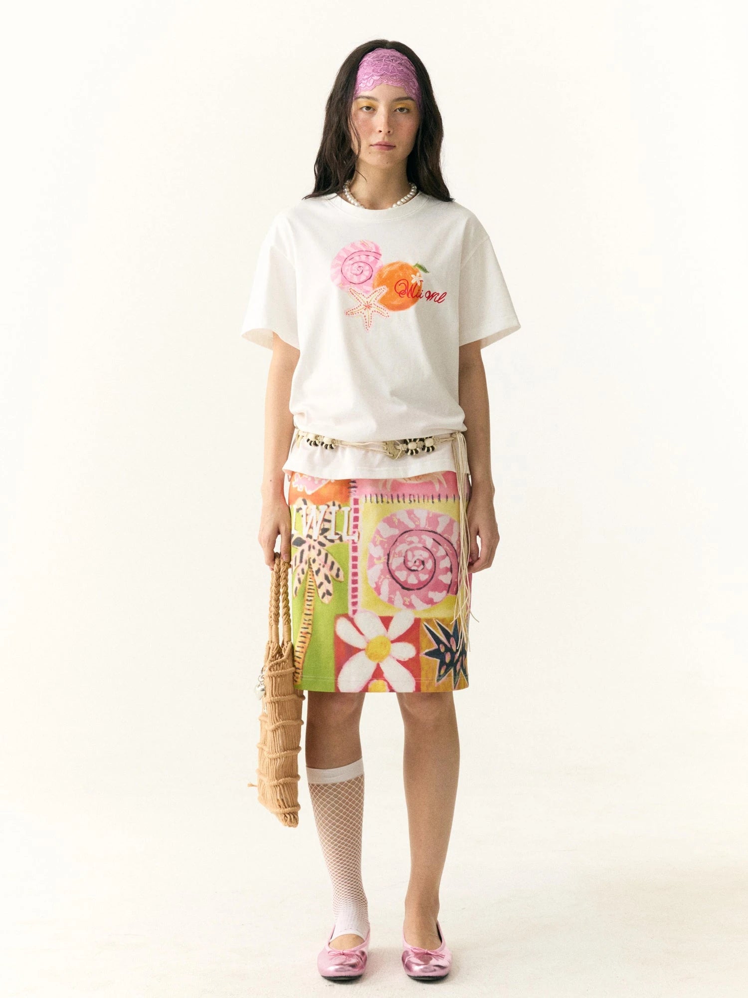 Hand Drawn Starfish Fruit Print T-shirt