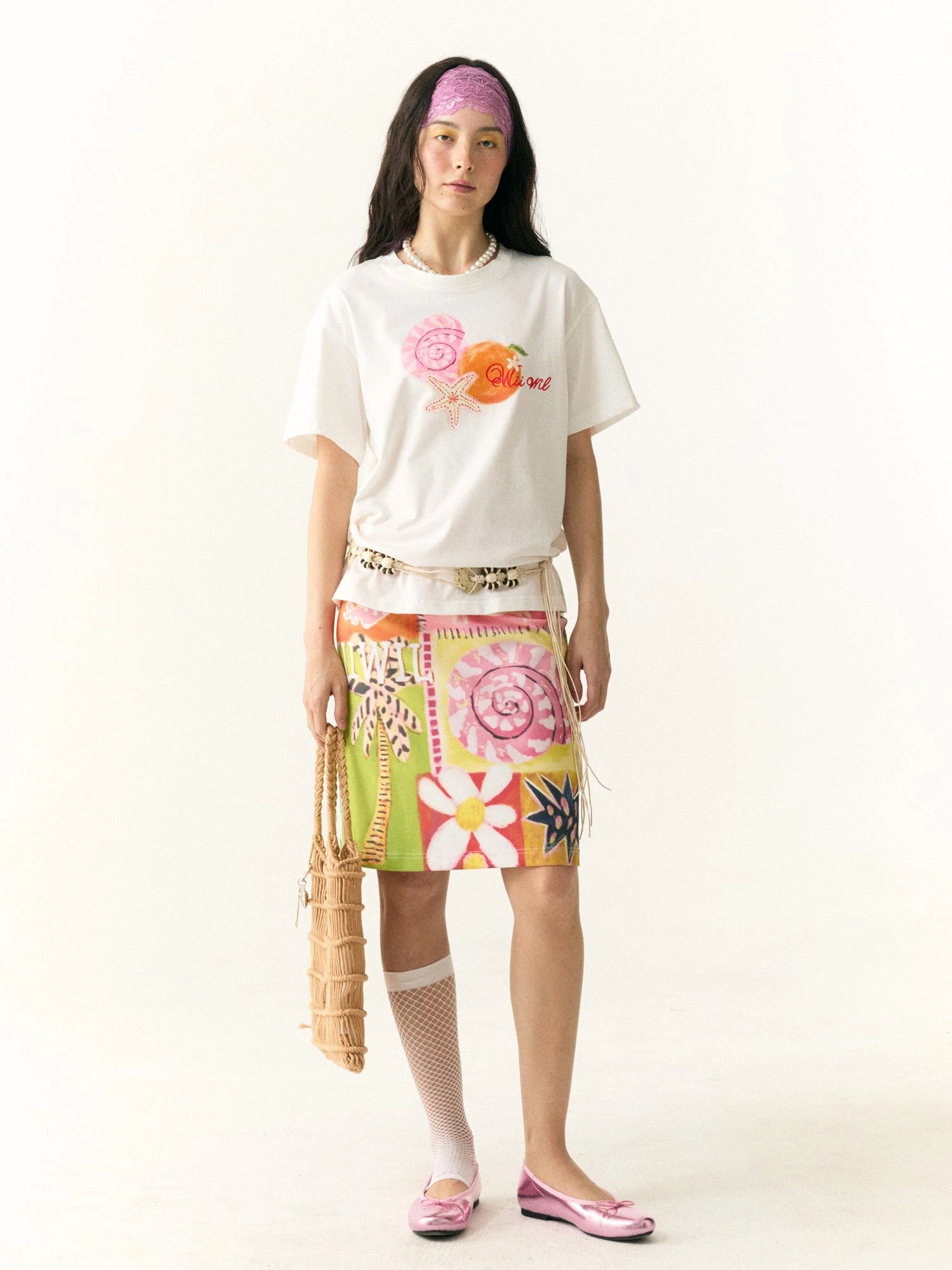 Hand Drawn Starfish Fruit Print T-shirt