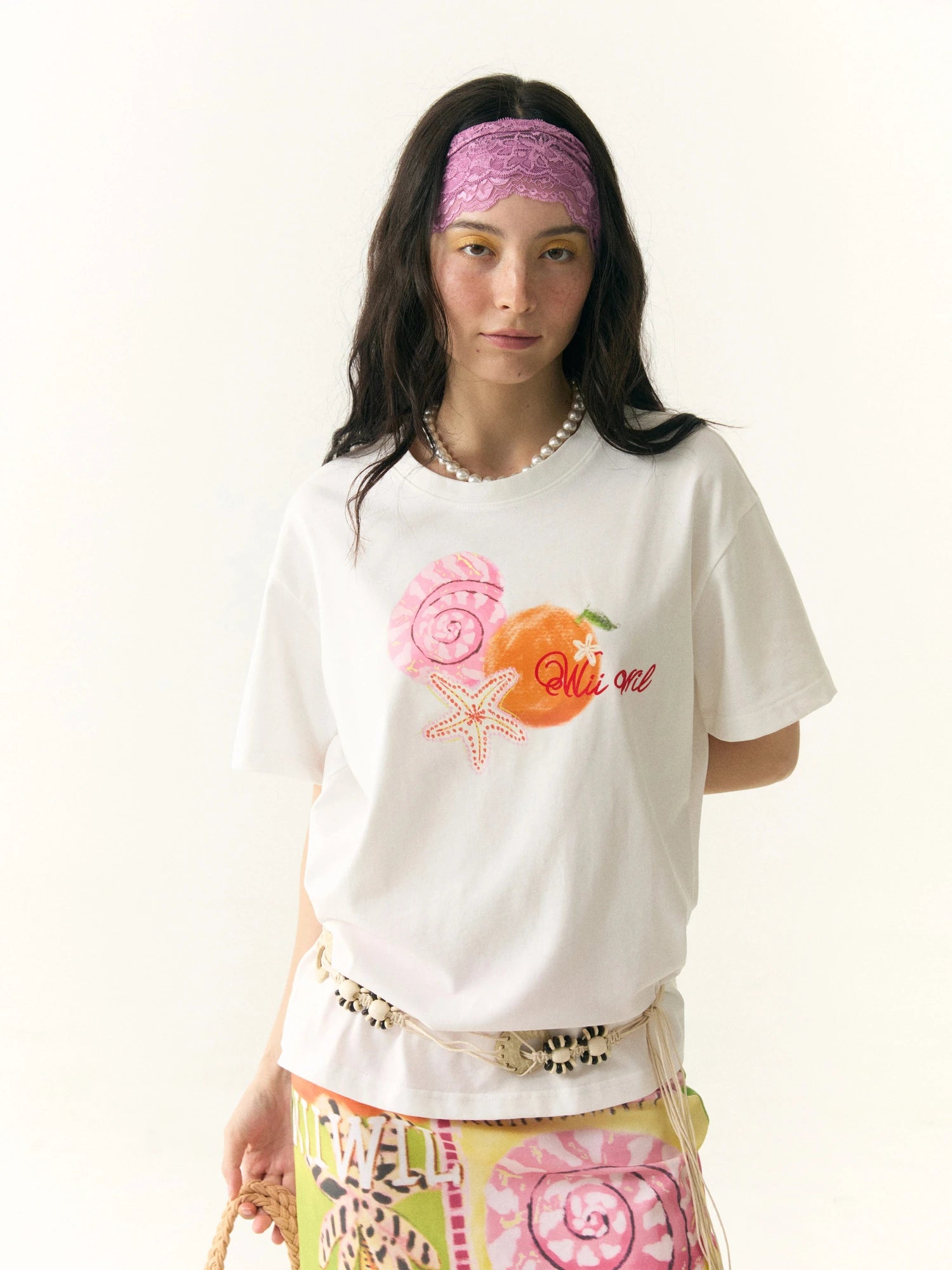 Hand Drawn Starfish Fruit Print T-shirt