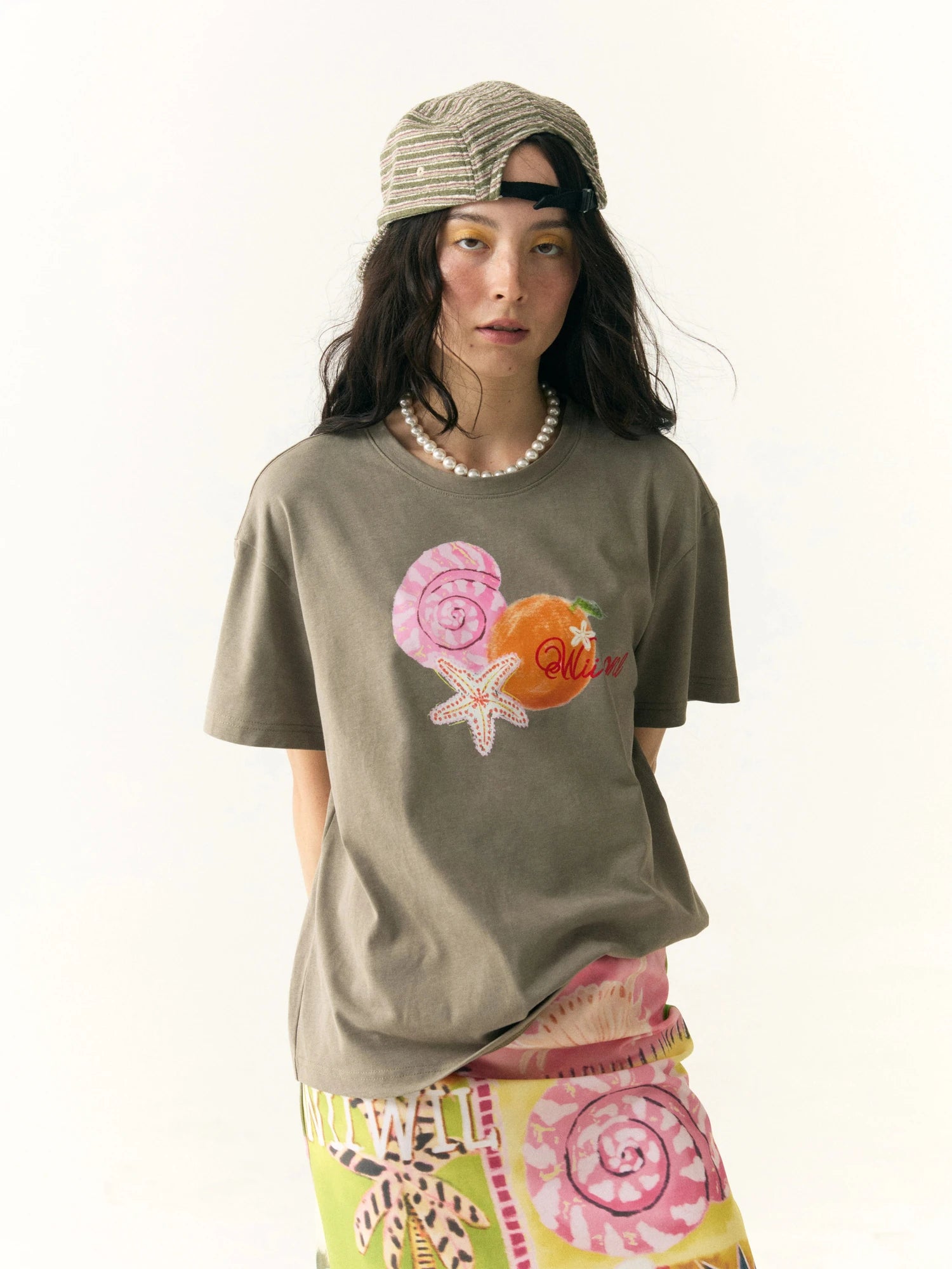 Hand Drawn Starfish Fruit Print T-shirt