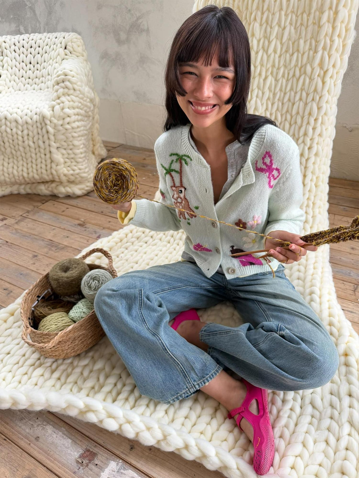 wii wil Hand Embroidered Vintage Jacquard Knit Wool Alpaca Women&