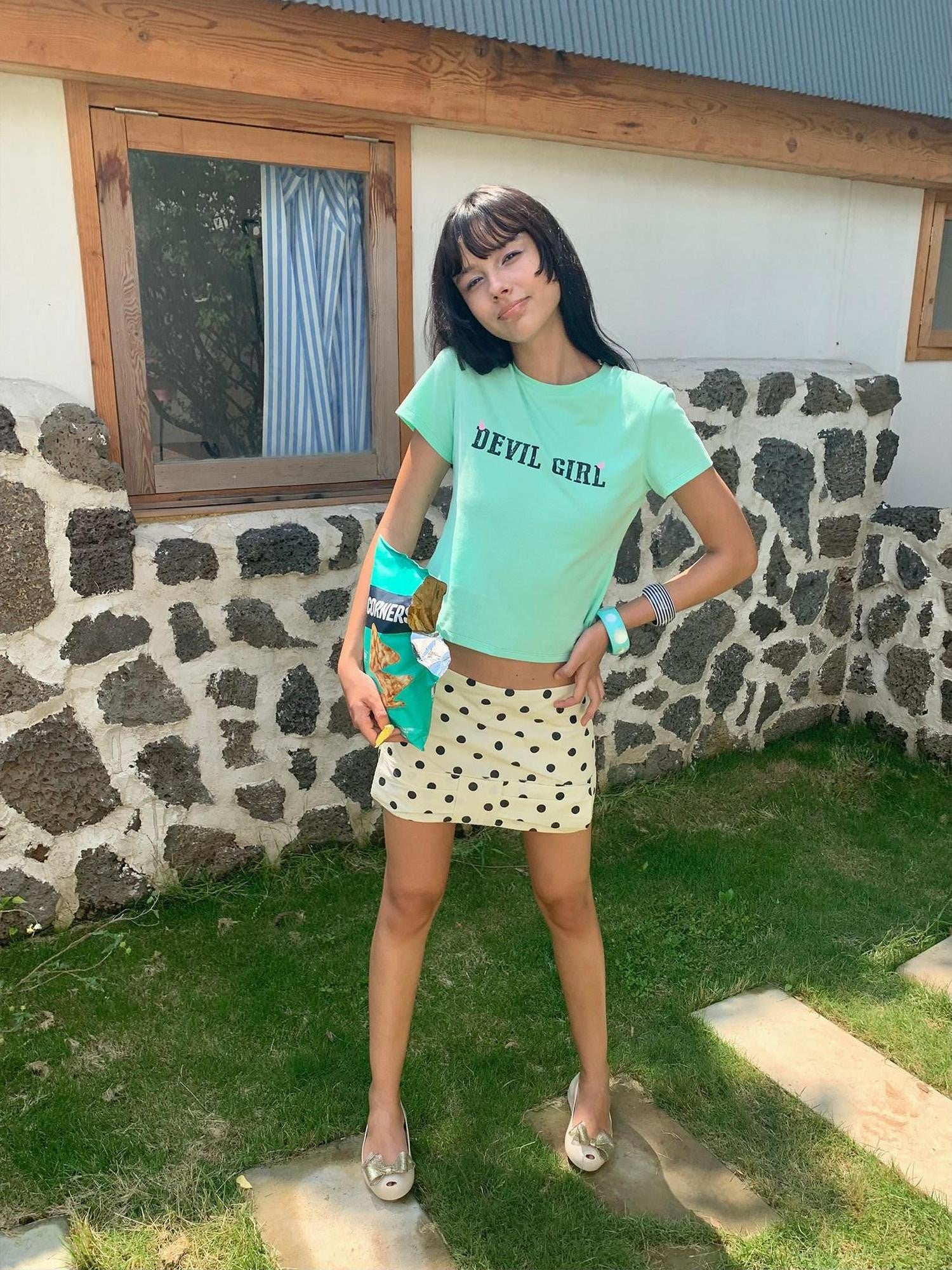 wii wil Mint Green Devil Girl Lettering Women&