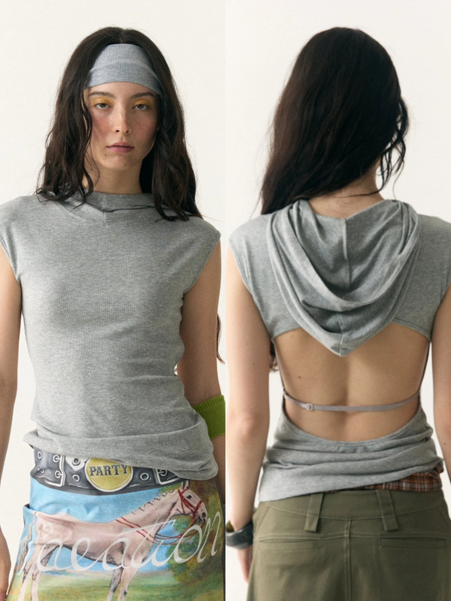 Modal Hooded Backless Stretch T-shirt