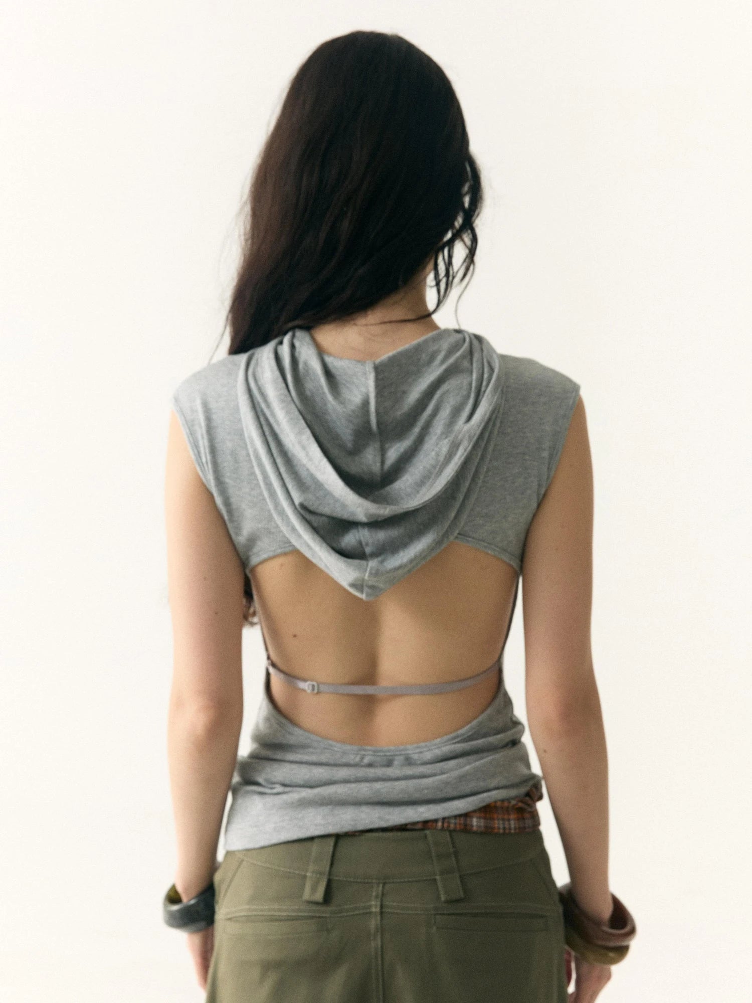 Modal Hooded Backless Stretch T-shirt