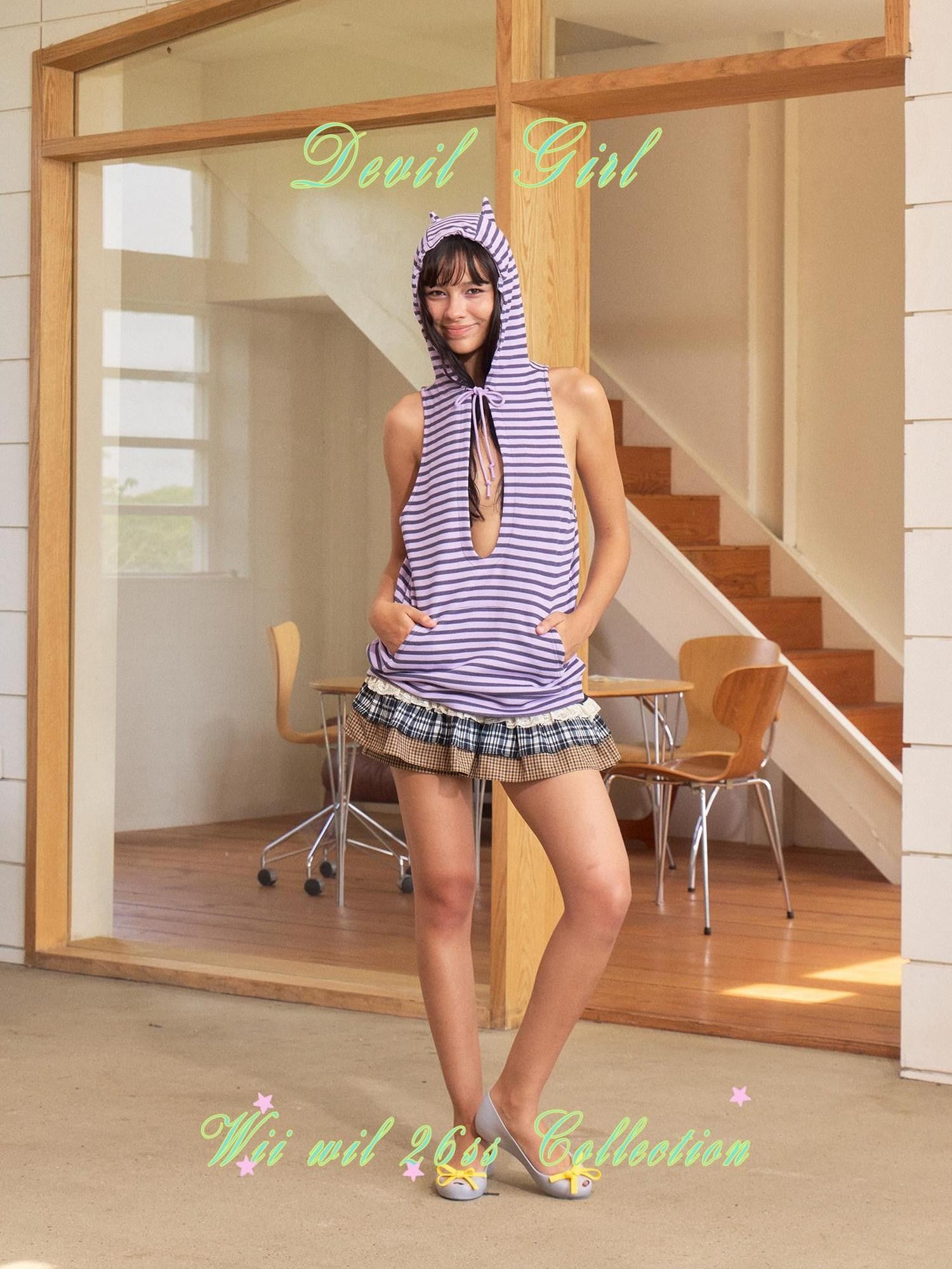 wii wil Purple Striped Devil Horn Racerback Midlength Women&
