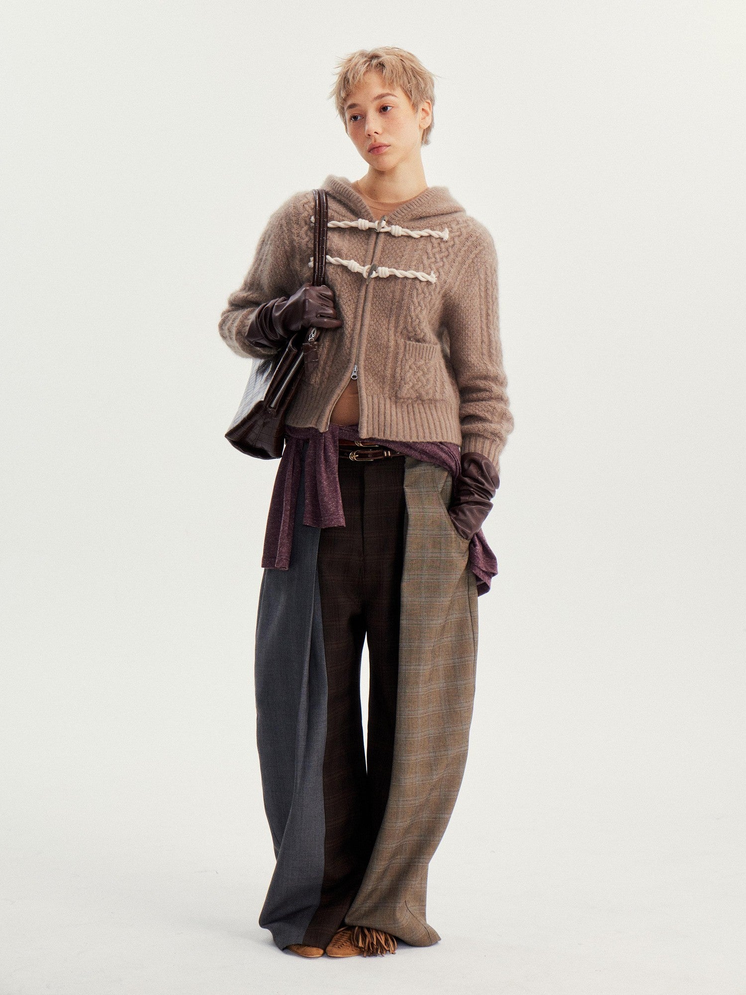 wii wil Raccoon Fur Trim Zip Toggle Cropped Women&