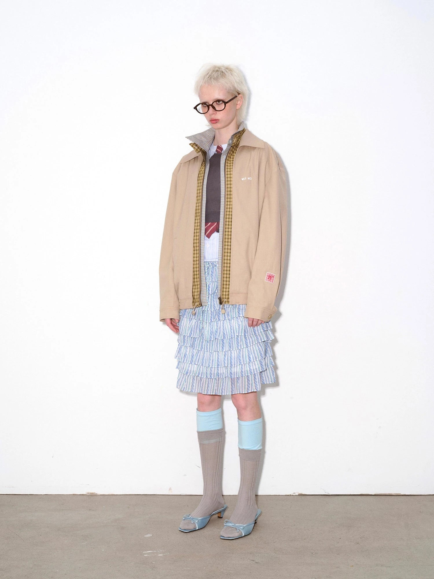 Reversible Wool Blend Faux Layered Jacket In Light Khaki
