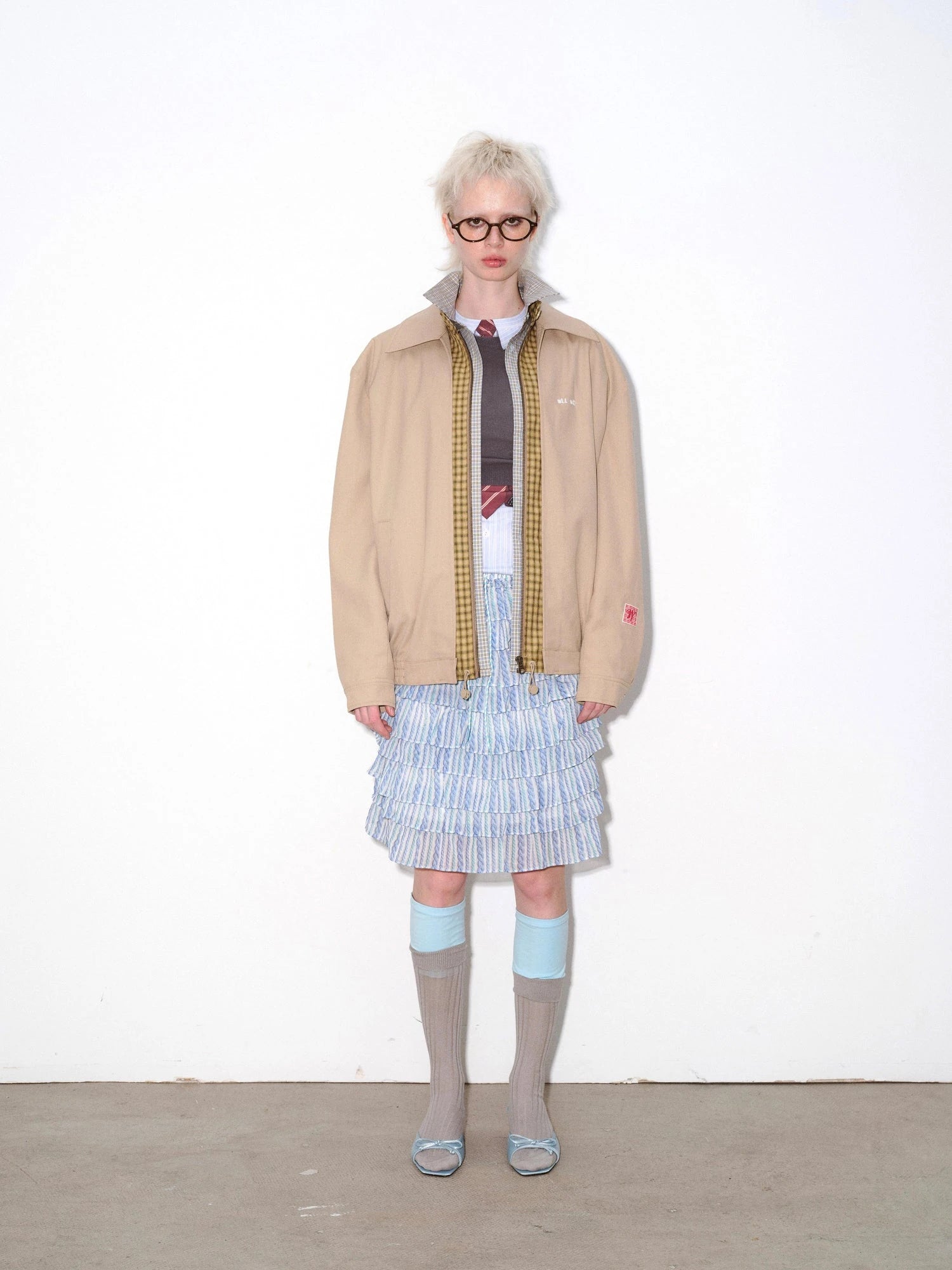 Reversible Wool Blend Faux Layered Jacket In Light Khaki
