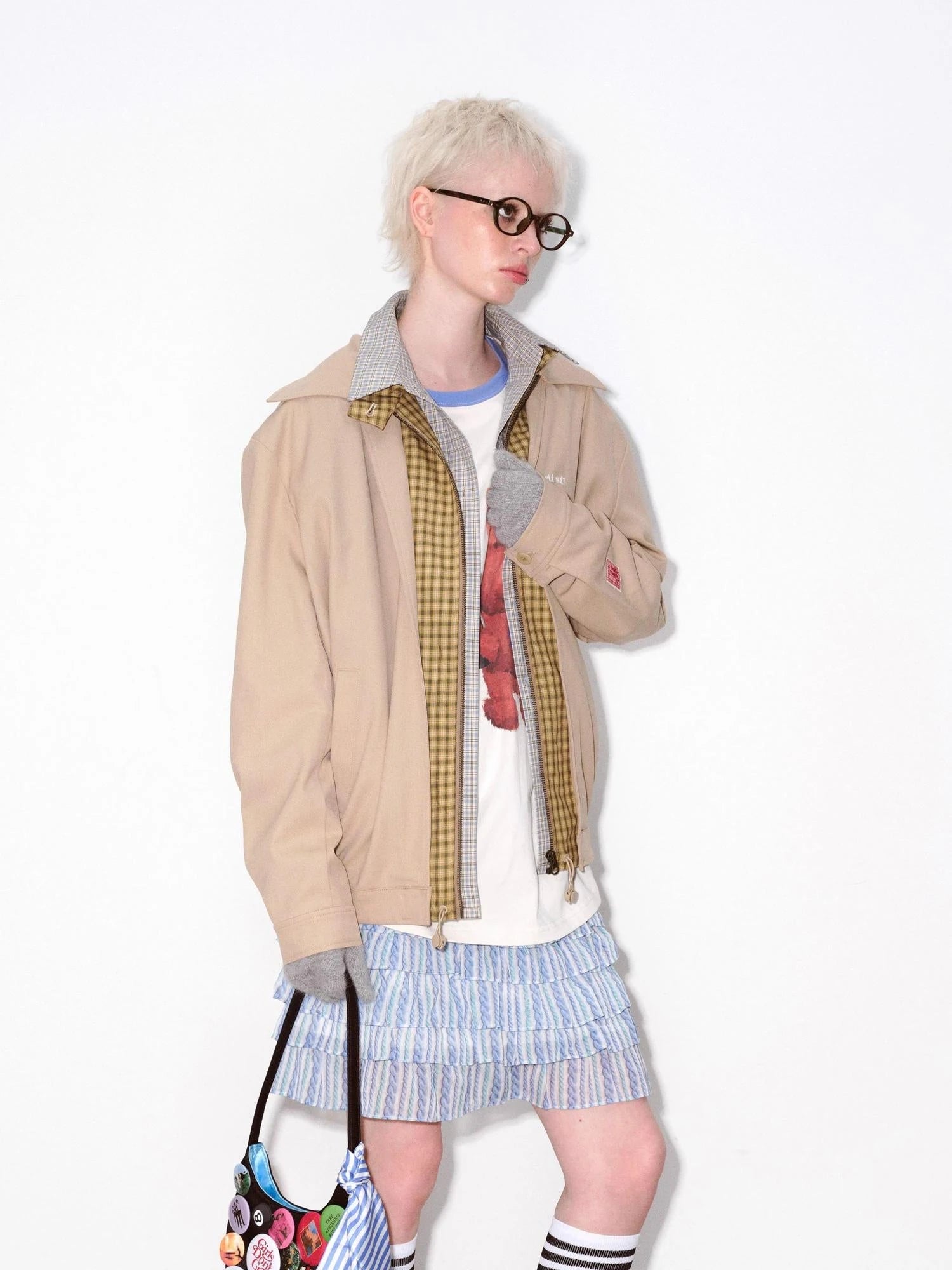 Reversible Wool Blend Faux Layered Jacket In Light Khaki