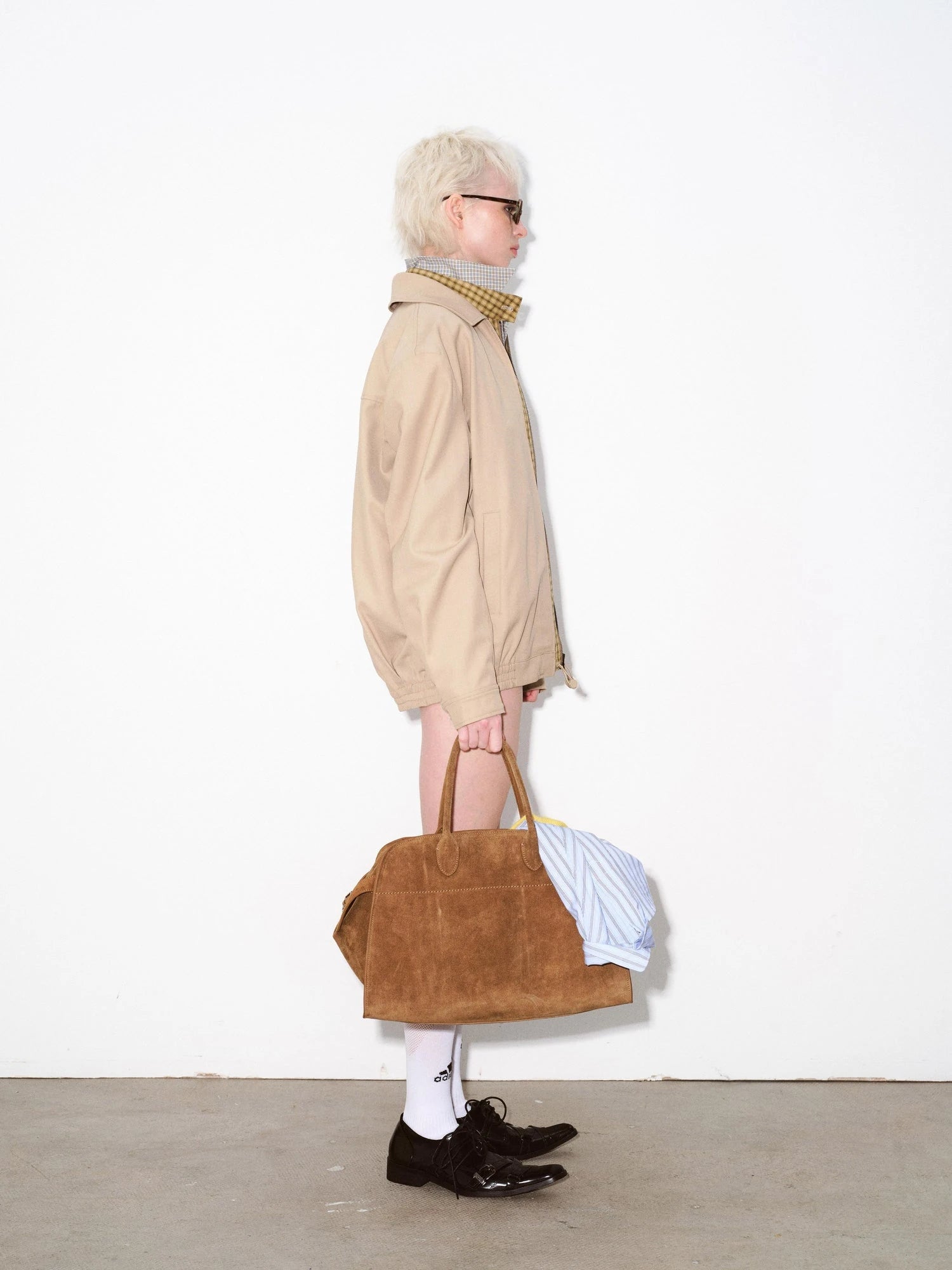 Reversible Wool Blend Faux Layered Jacket In Light Khaki