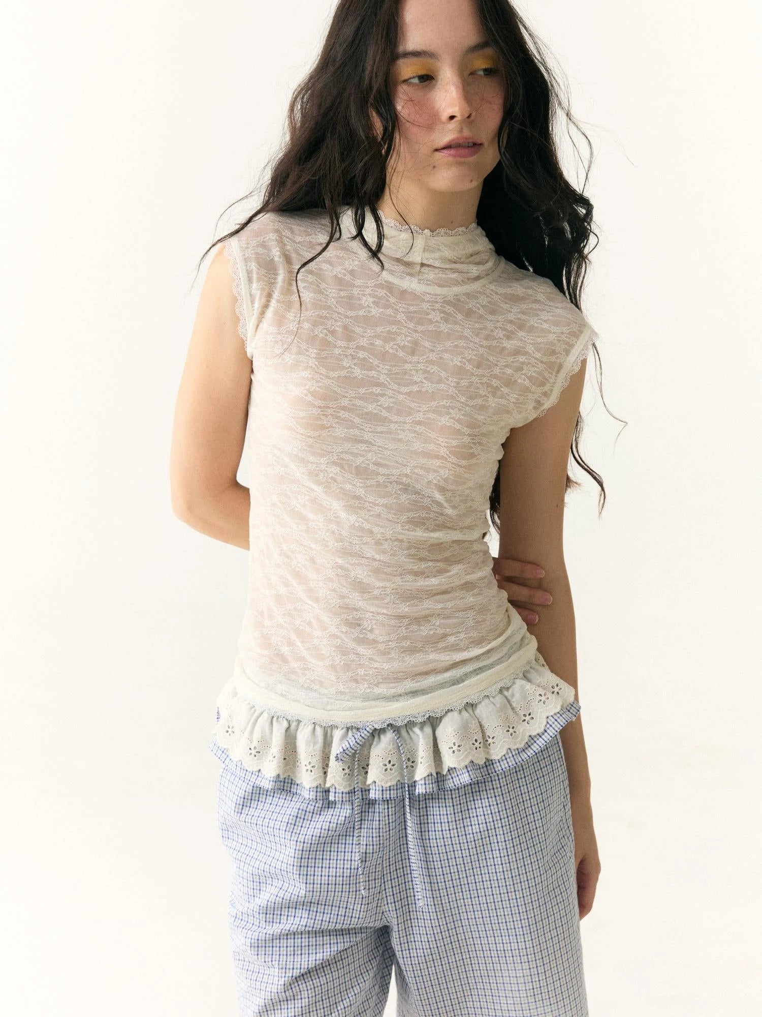 Stretch Lace Hooded Fitted T-shirt