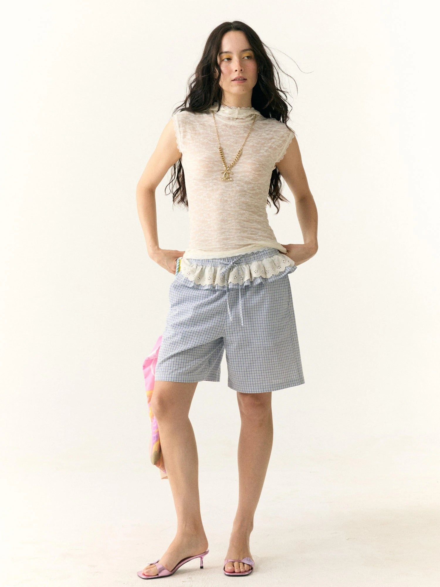 Stretch Lace Hooded Fitted T-shirt