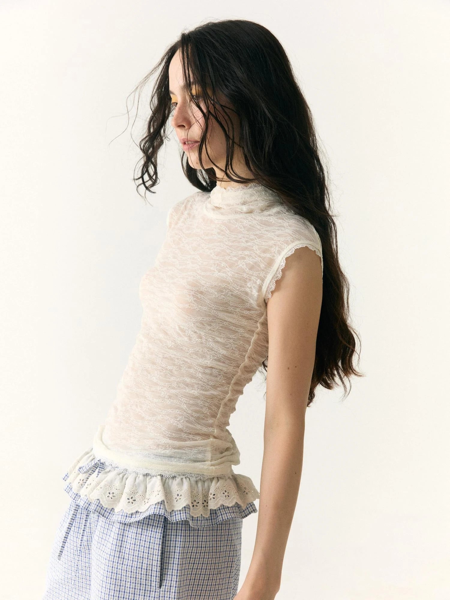 Stretch Lace Hooded Fitted T-shirt