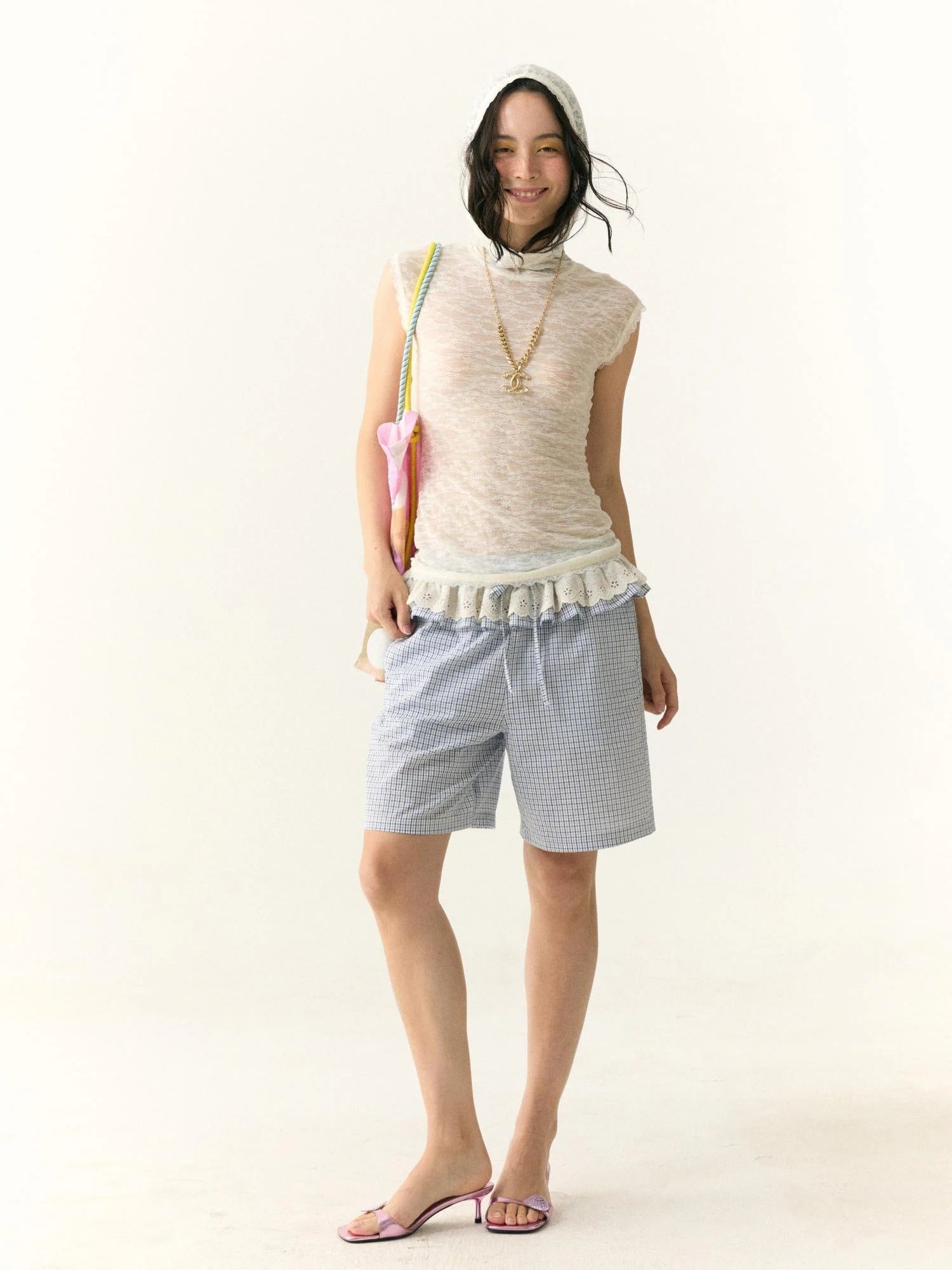 Stretch Lace Hooded Fitted T-shirt