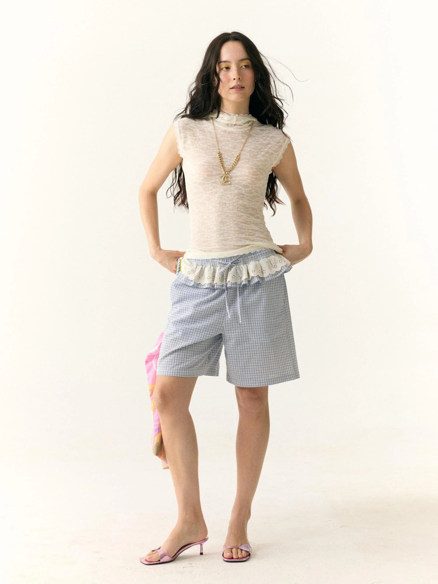 Stretch Lace Hooded Fitted T-shirt