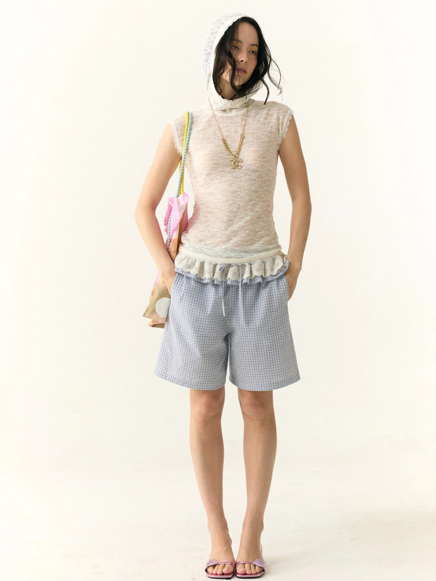 Stretch Lace Hooded Fitted T-shirt