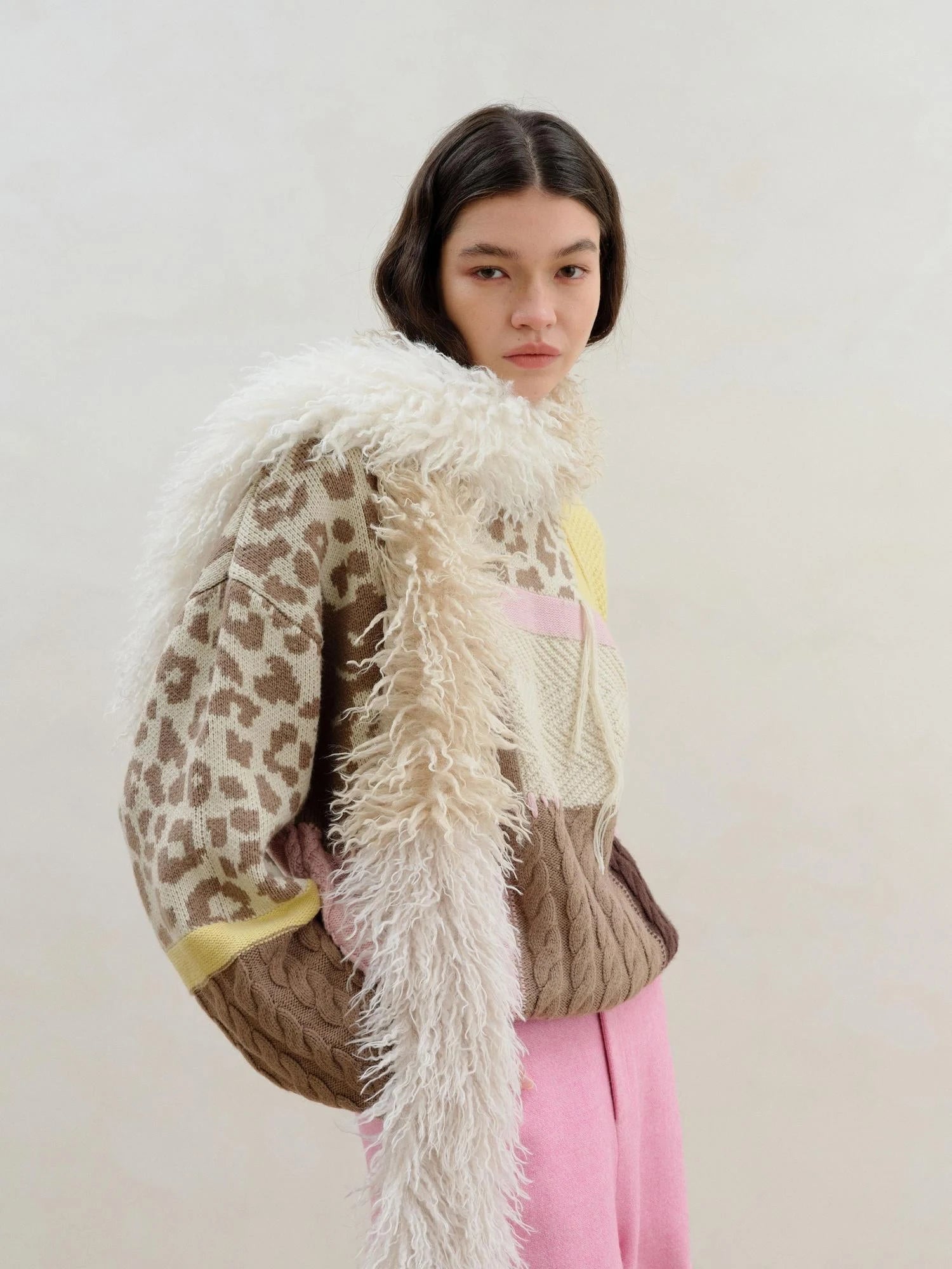 Three Tone Milk Tea Long Plush Scarf