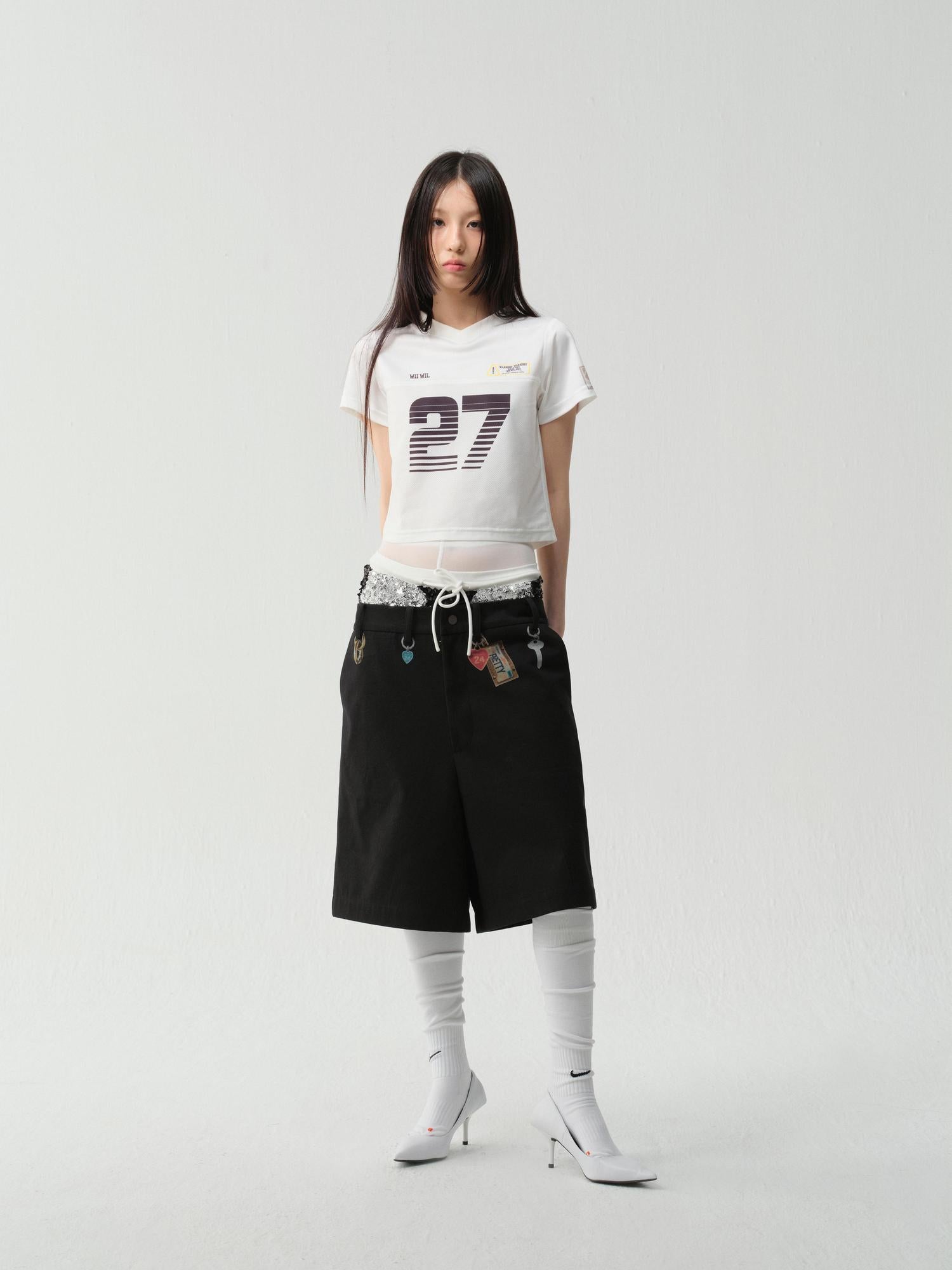 wii wil V-Neck Athletic Tee With Print And Mesh Panels