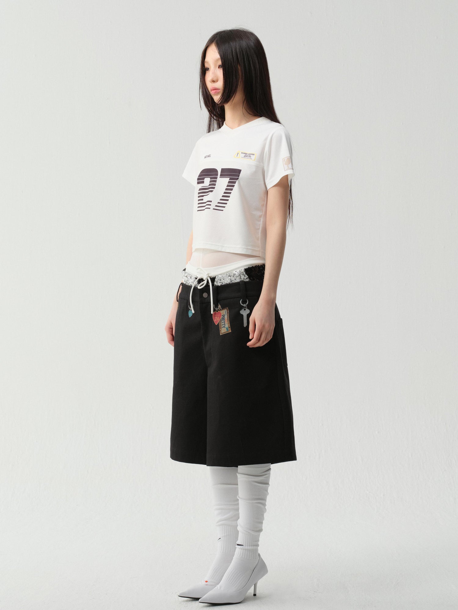 wii wil V-Neck Athletic Tee With Print And Mesh Panels