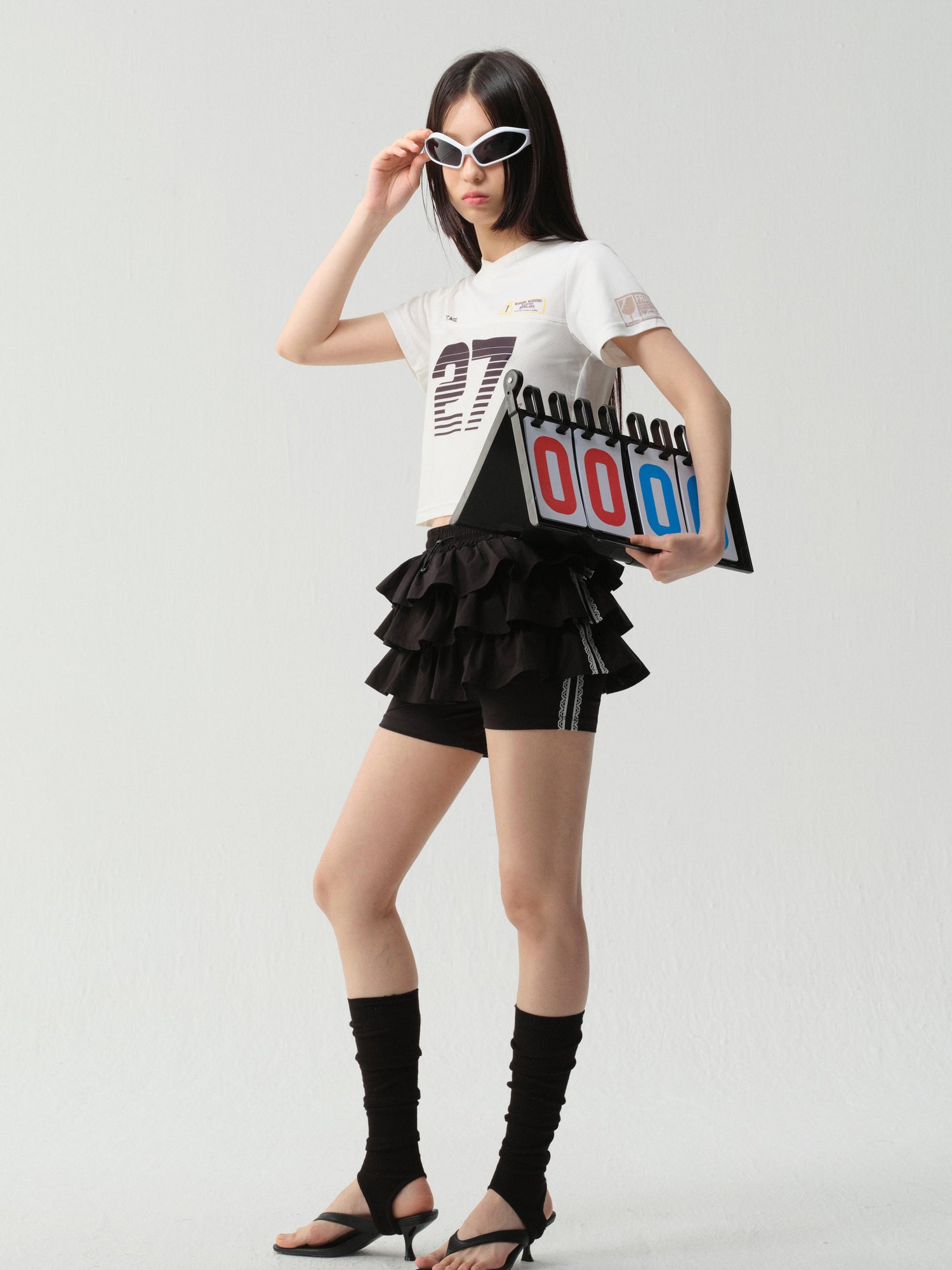 wii wil V-Neck Athletic Tee With Print And Mesh Panels