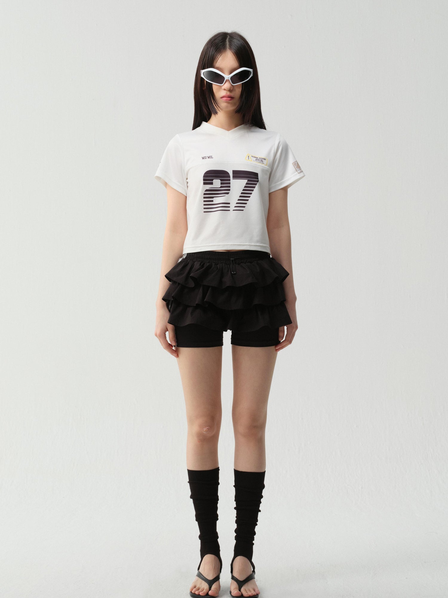 wii wil V-Neck Athletic Tee With Print And Mesh Panels
