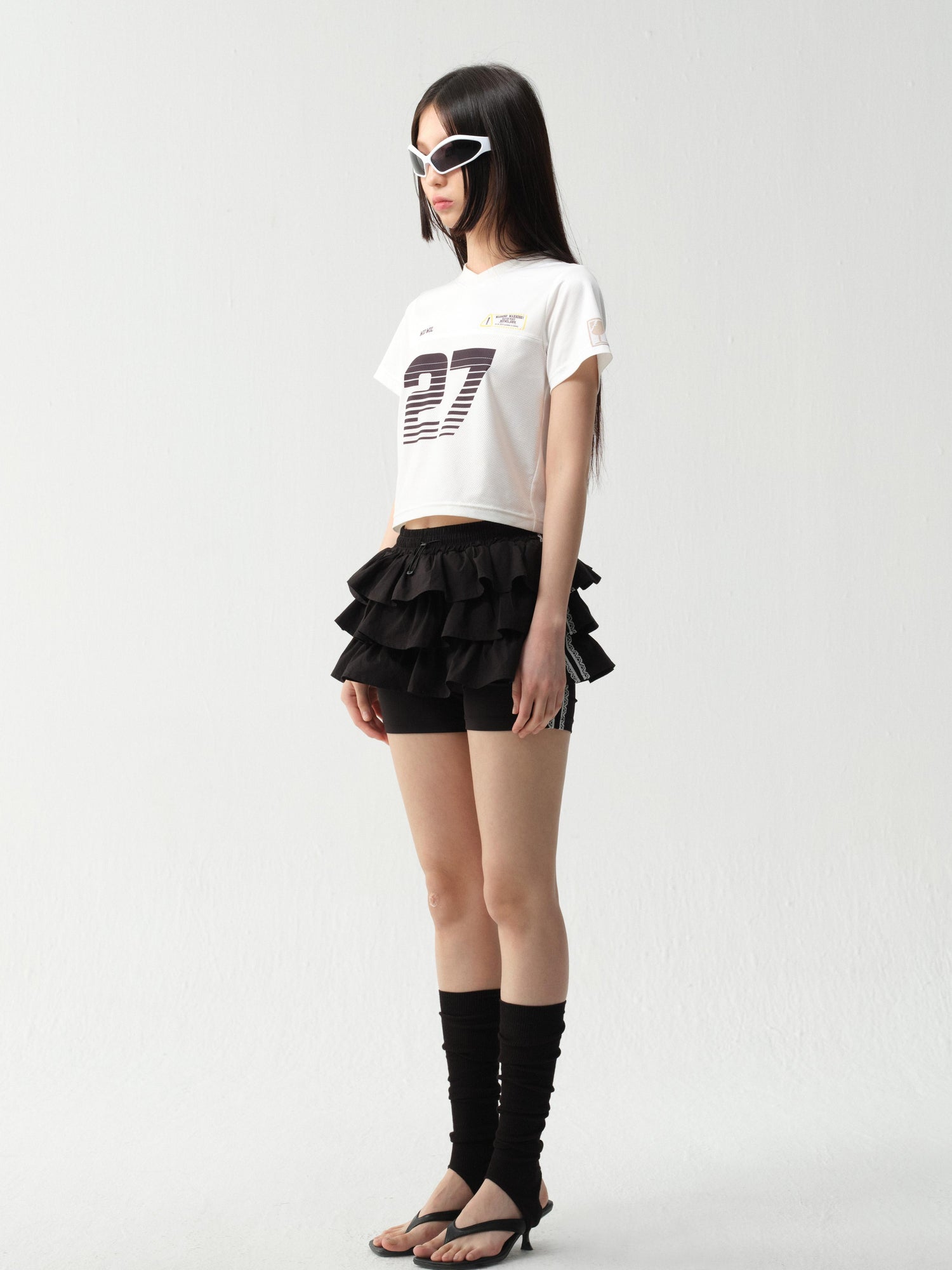 wii wil V-Neck Athletic Tee With Print And Mesh Panels