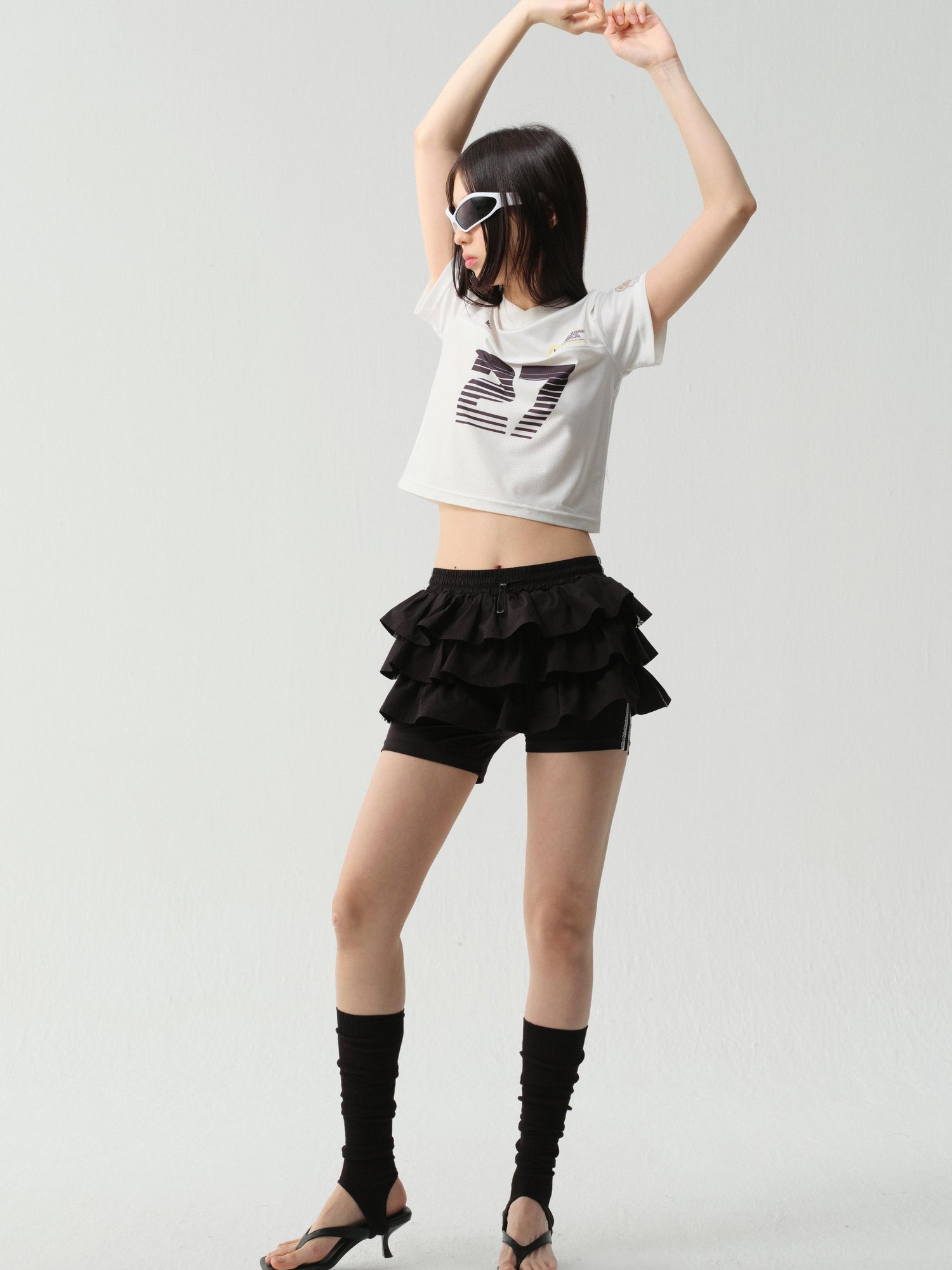 wii wil V-Neck Athletic Tee With Print And Mesh Panels