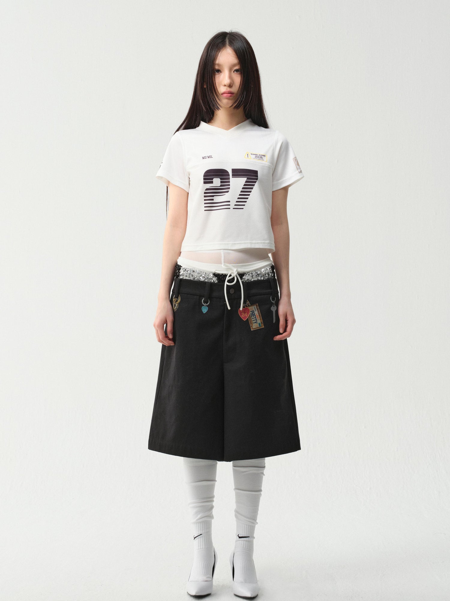 wii wil V-Neck Athletic Tee With Print And Mesh Panels