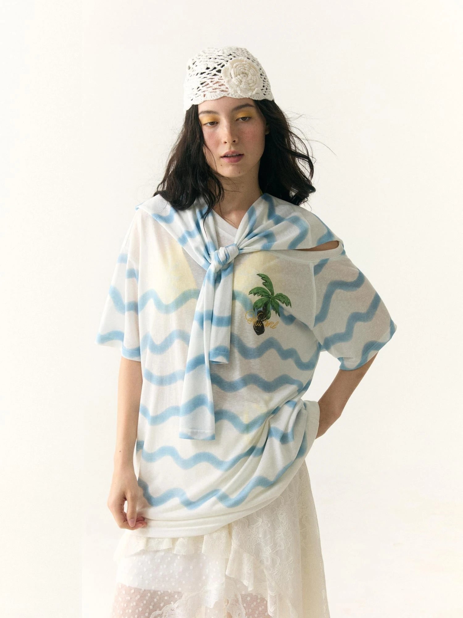 Waves Stripe Off Shoulder Cover Up Tunic