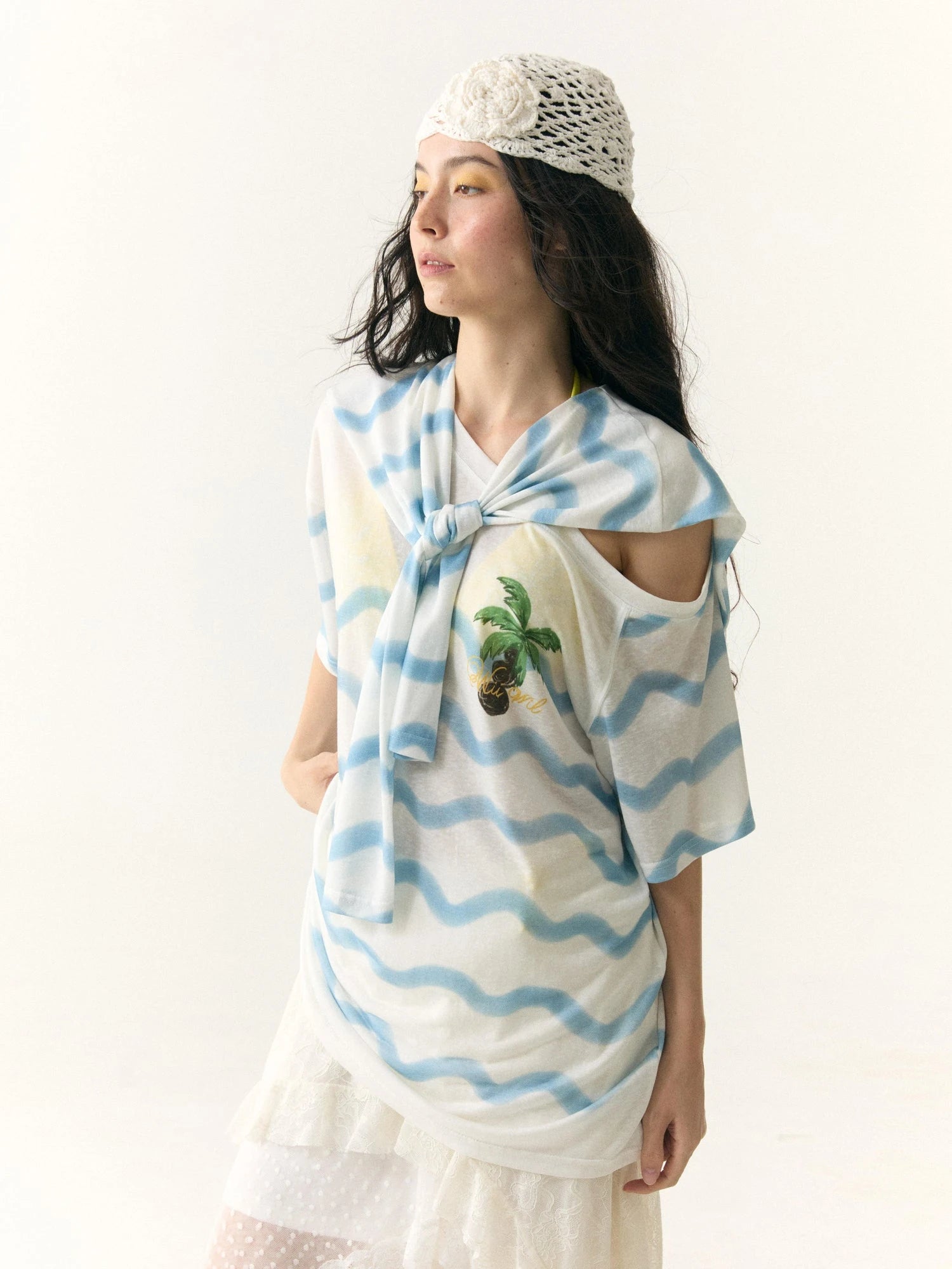 Waves Stripe Off Shoulder Cover Up Tunic