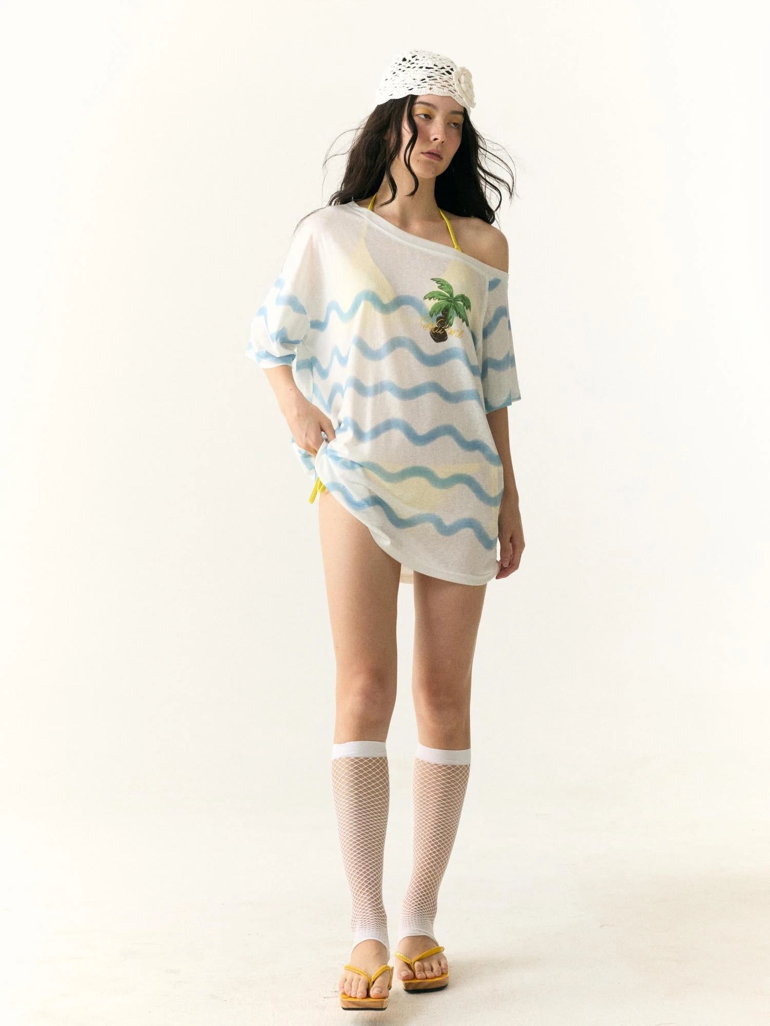 Waves Stripe Off Shoulder Cover Up Tunic