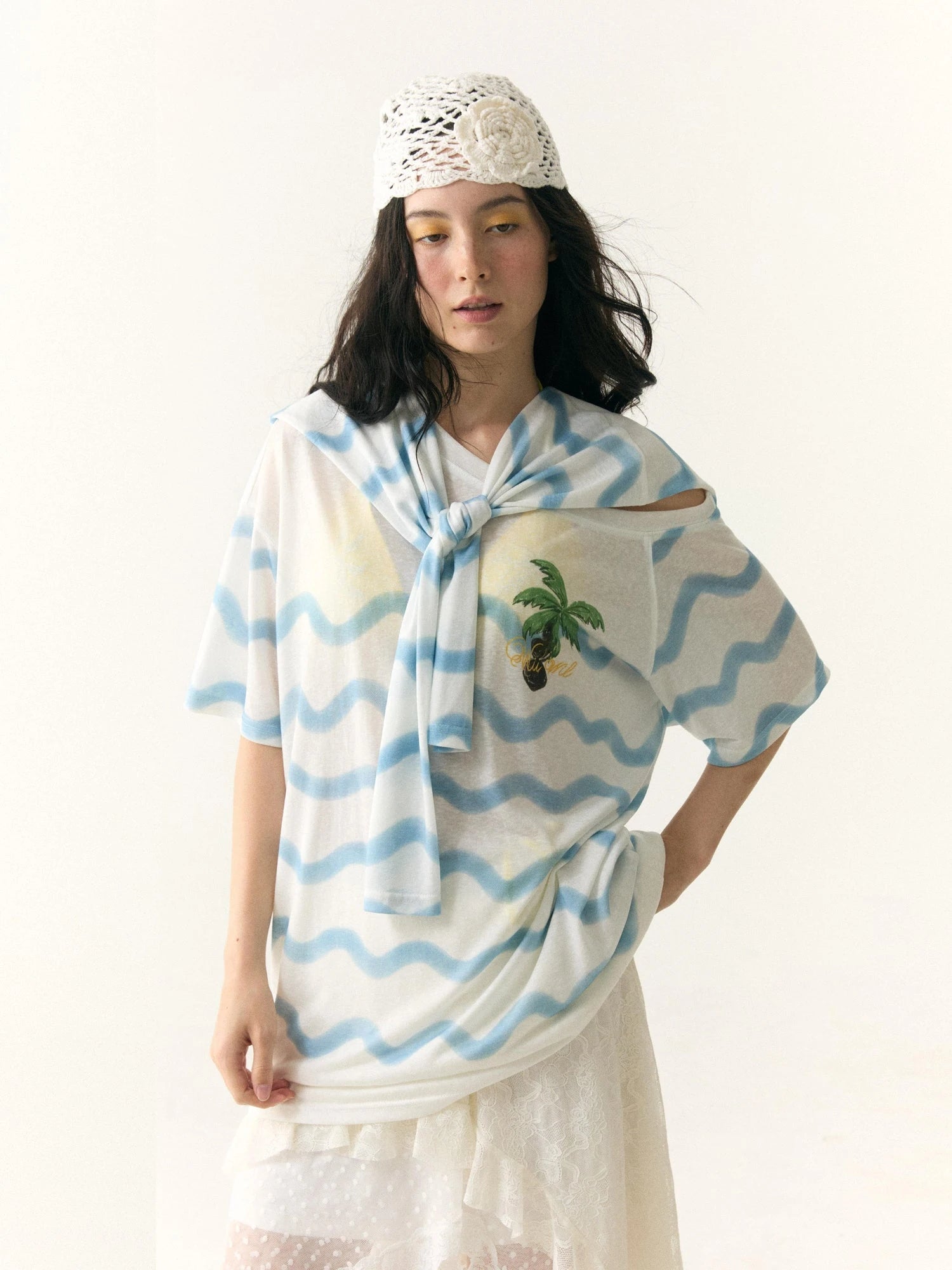 Waves Stripe Off Shoulder Cover Up Tunic