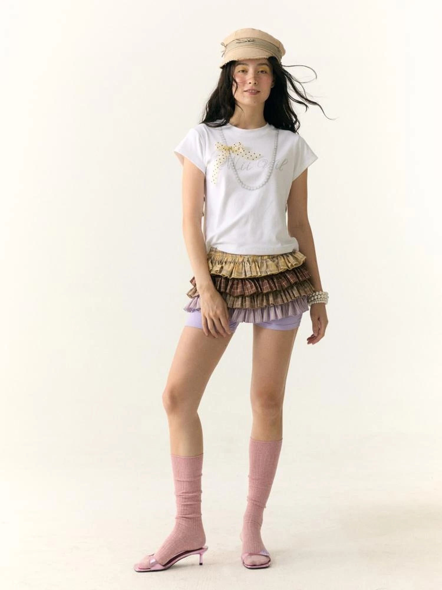 Wii Wil Polka Dot Bow Pearl Necklace Print T-shirt