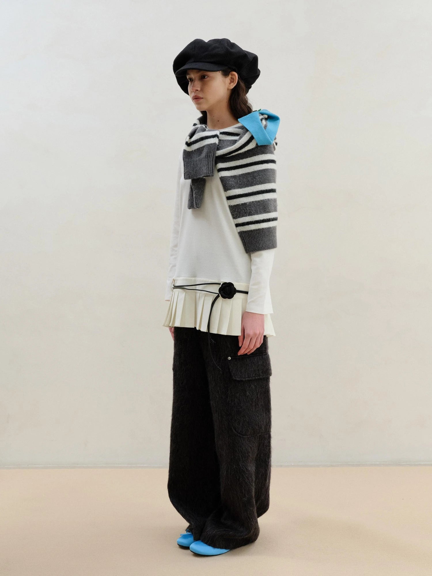 Wool Blend Pleated Hem White Modal Camisole