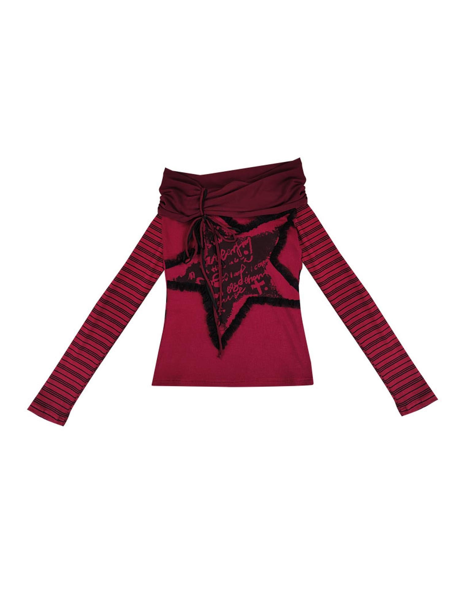 WSW WUSHENWU Red Black Plaid Torn Knit Top