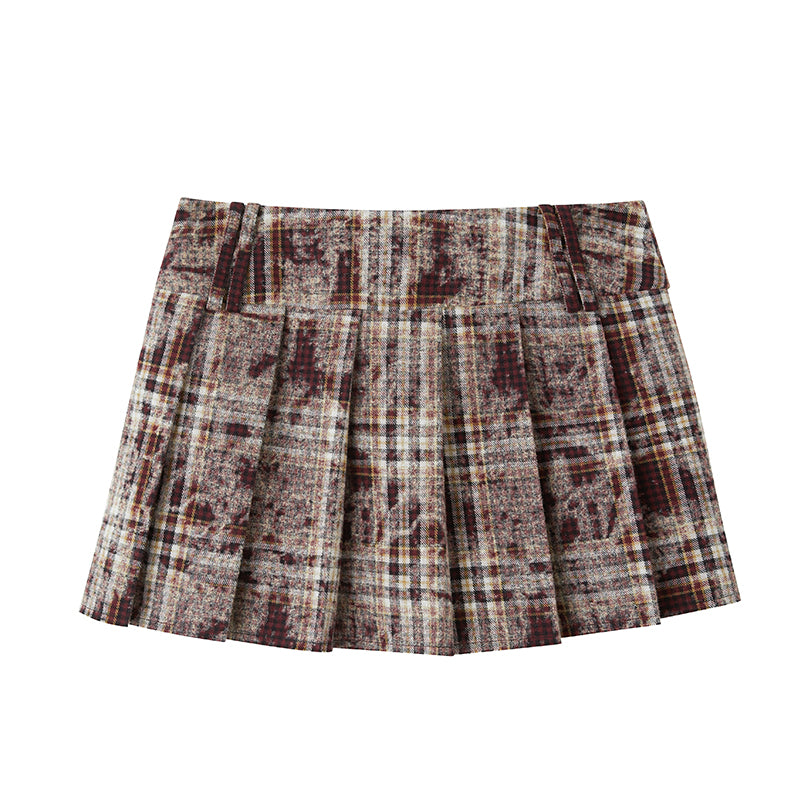 DIDDI MODA Vintage Plaid Shirt Pleated Skirt Set Retro Punk Style
