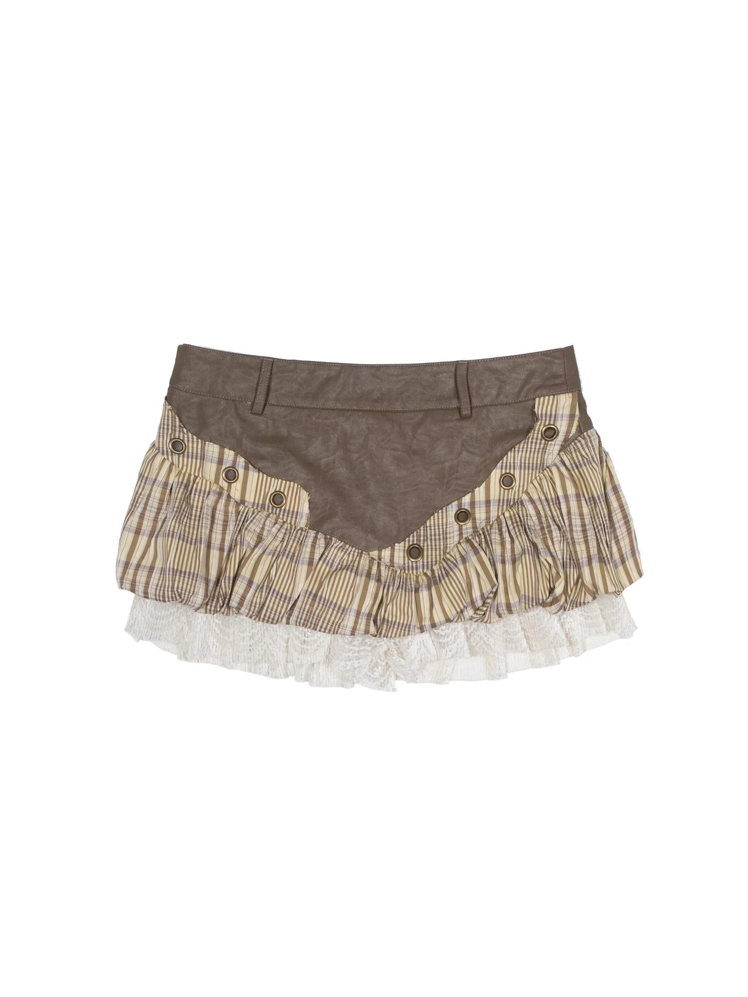 Ariana Low Rise Contrast Patchwork Plaid Floral Short Skirt
