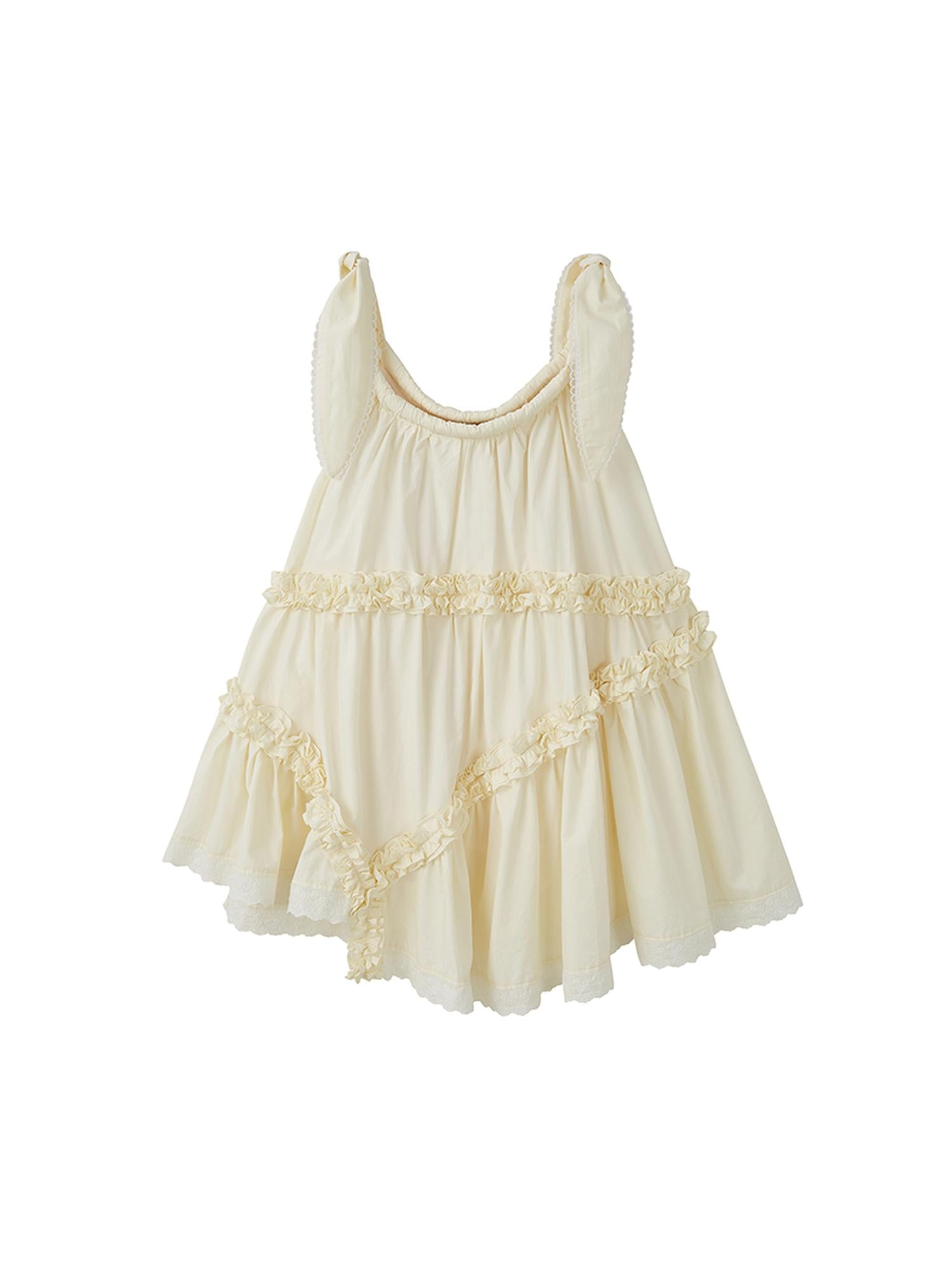 DIDDI MODA Whimsy Bunny Ear Ruffled Pinafore Dress