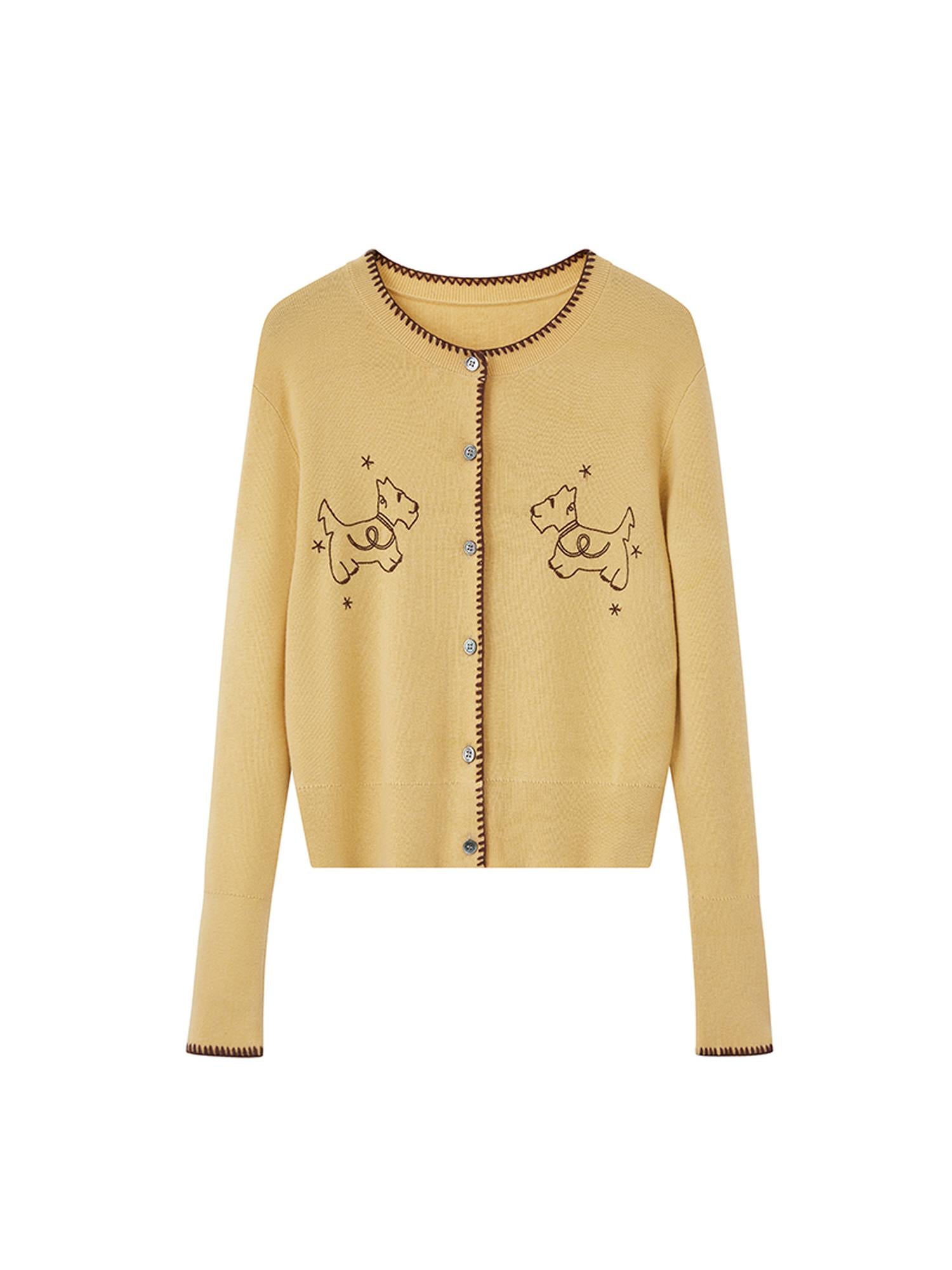 DIDDI MODA Cozy Shell Embroidered Puppy Knit Cardigan