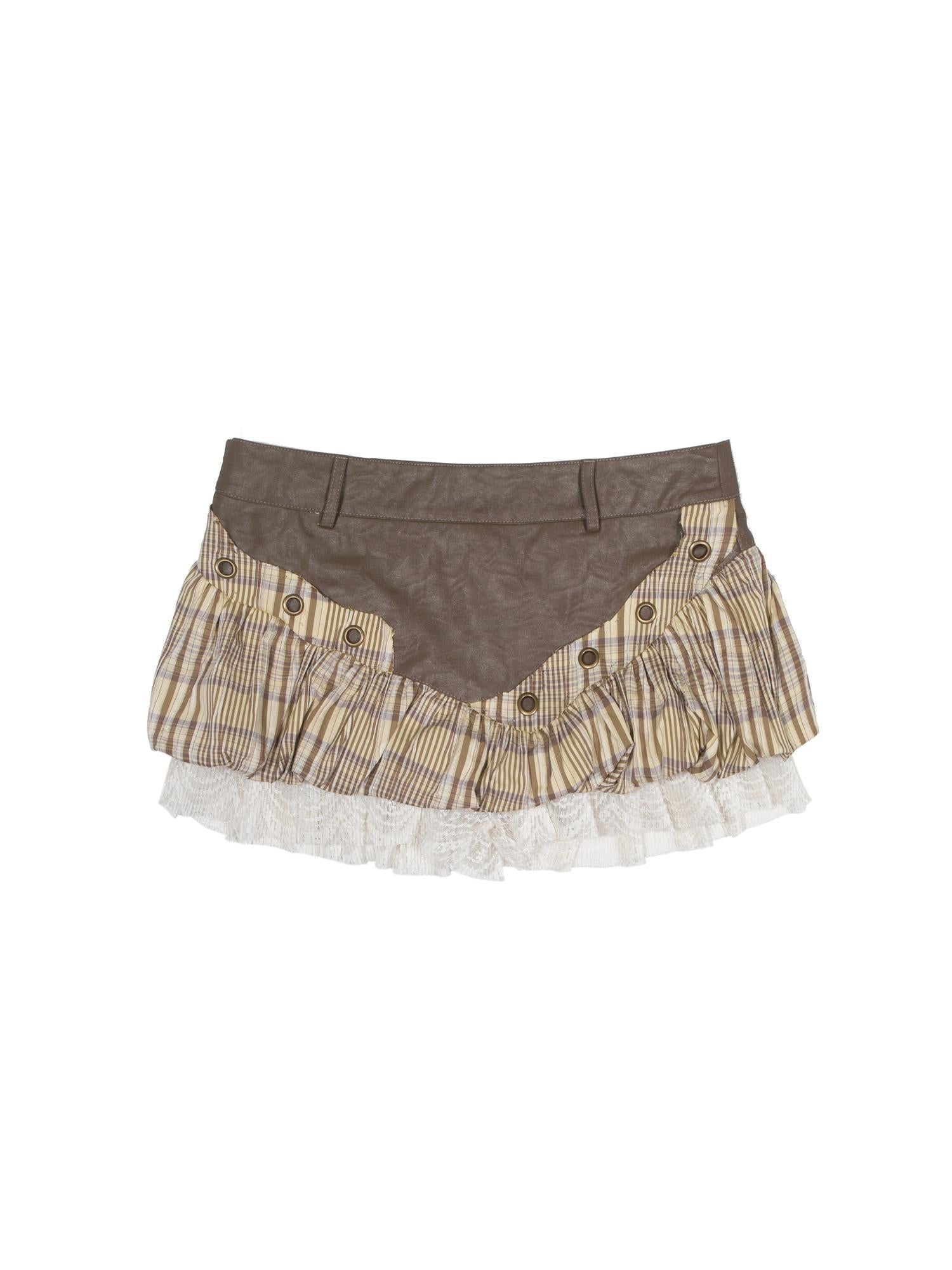 ARIADNAw Ariana Low Rise Contrast Patchwork Plaid Floral Short Skirt