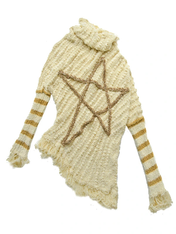 Vintage Punk Star Striped Loose Knit Sweater Women