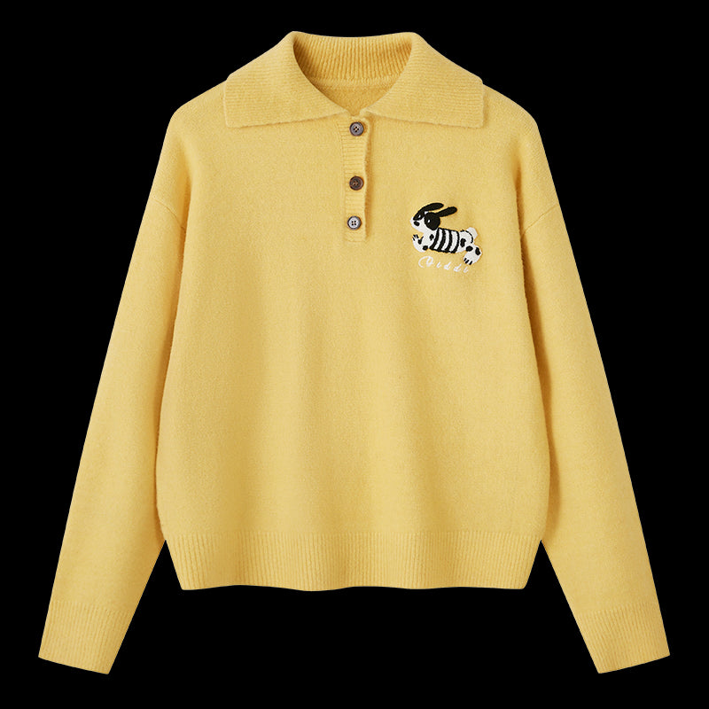 DIDDI MODA Cozy Puppy Embroidered Polo Sweater