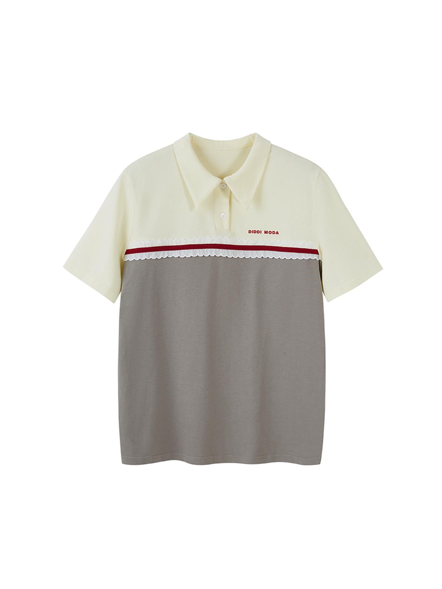 DIDDI MODA Colorblock Ribbed Polo Tee With Letter Print