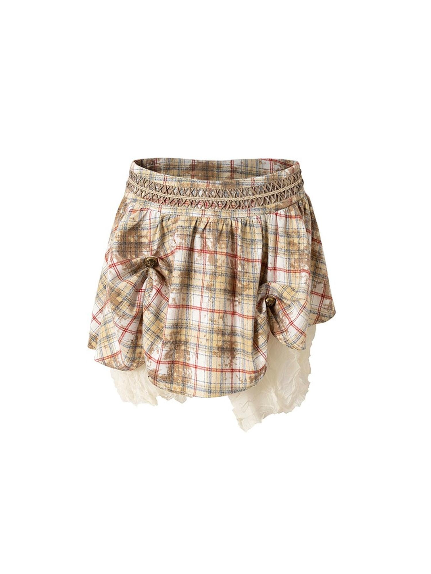 NO ROMANCE Vintage Punk Gothic Plaid Puffy Skirt