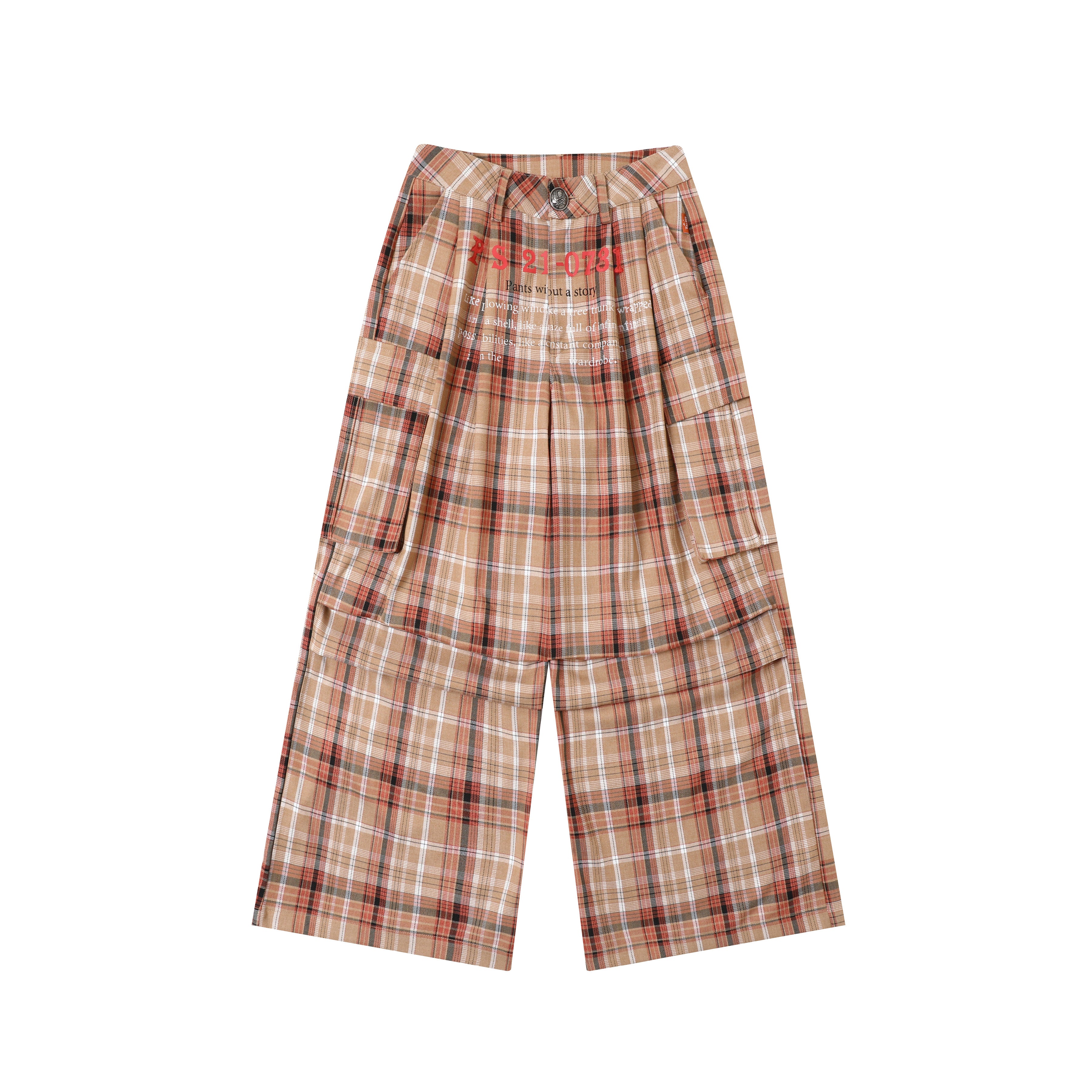 Achihara 2025 Spring Summer Plaid Wide Leg Cargo Pants