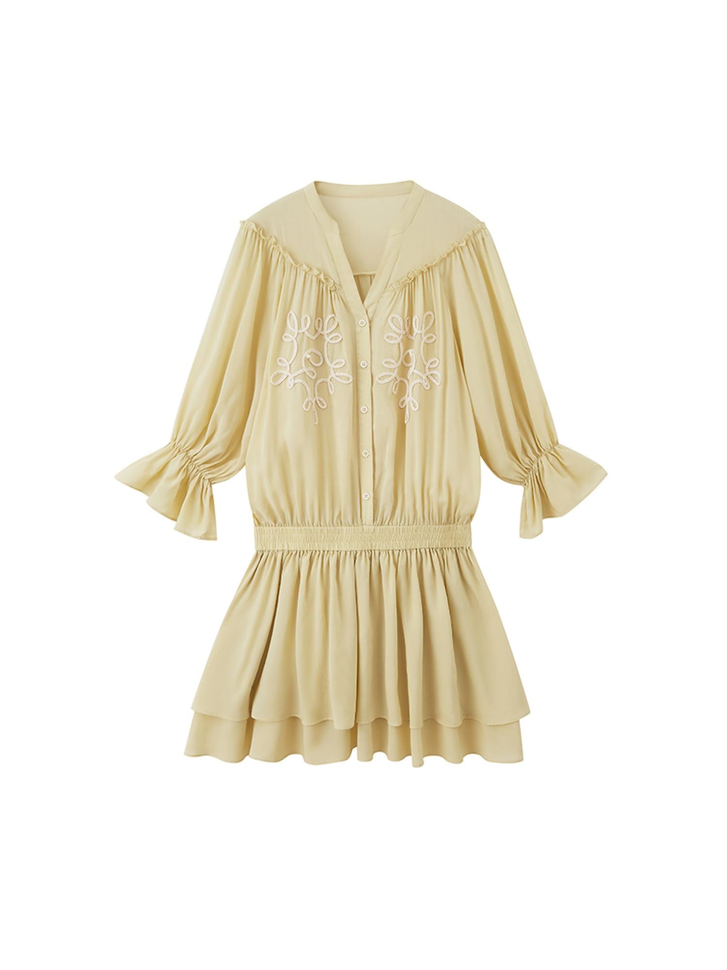 DIDDI MODA Floral Embroidered Lace Trim A Line Dress