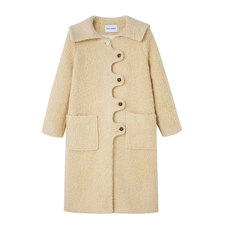 DIDDI MODA Wavy Edge Cream Wool Coat