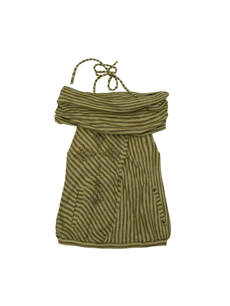 Vintage Distressed Off-Shoulder Hooded Backless Top