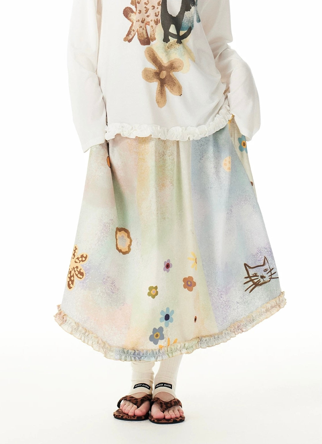 Outthe Blue SS25: "Monet’s Cat Garden" Maxi Skirt – A Masterpiece of Whimsical Blooms